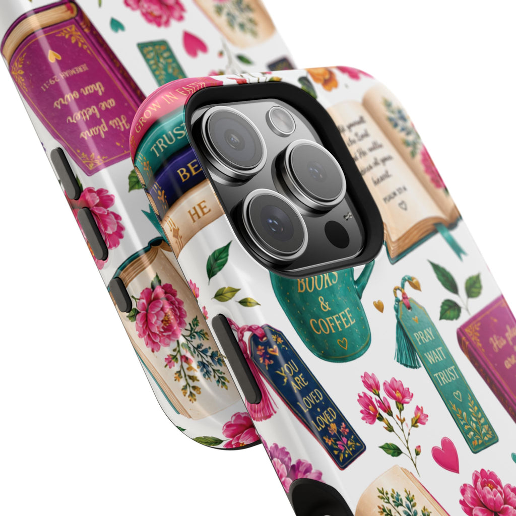 Christian Books & Coffee Phone Case — Magnetic Impact-Resistant Christian Gift