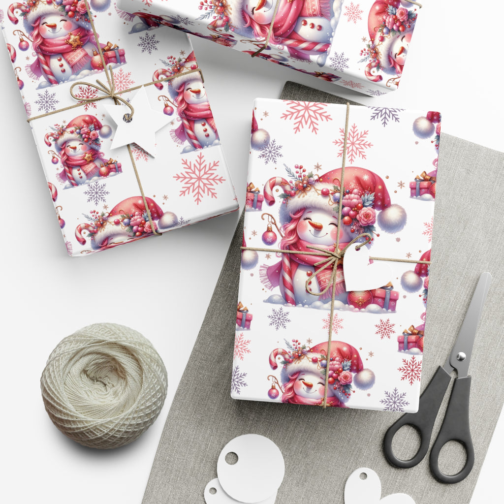 Enchanting Pink Christmas Wrapping Paper Whimsical Winter Wonderland with Pastel Trees, Snowflakes, and Festive Gifts Perfect for a Magical Holiday Season in Matte/Satin, All Occasion - MRSBYVALLE