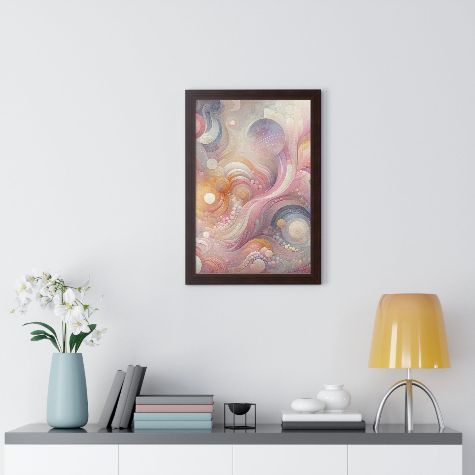 Pink Contemporary Elegance Abstract Modern Art Framed Canvas Print Wall Classic Encased in Black, White, or Walnut Frames with Durable Acrylic Protection Ready to Hang Timelessly Crafted..