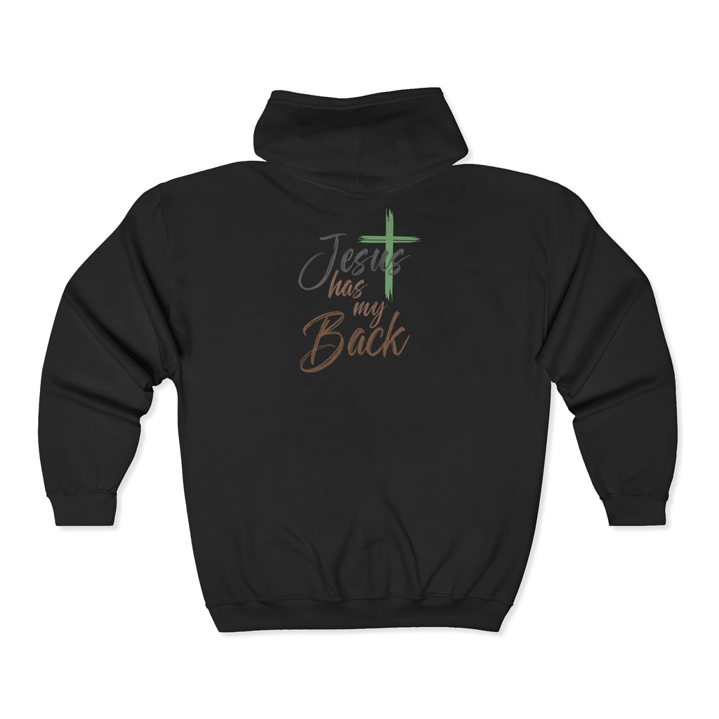 Faith-Inspired Full Zip Hoodie - "Jesus Has My Back"