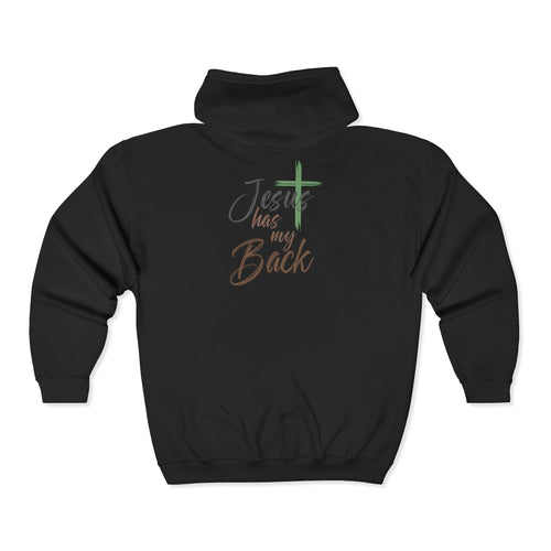 Faith-Inspired Full Zip Hoodie - "Jesus Has My Back"