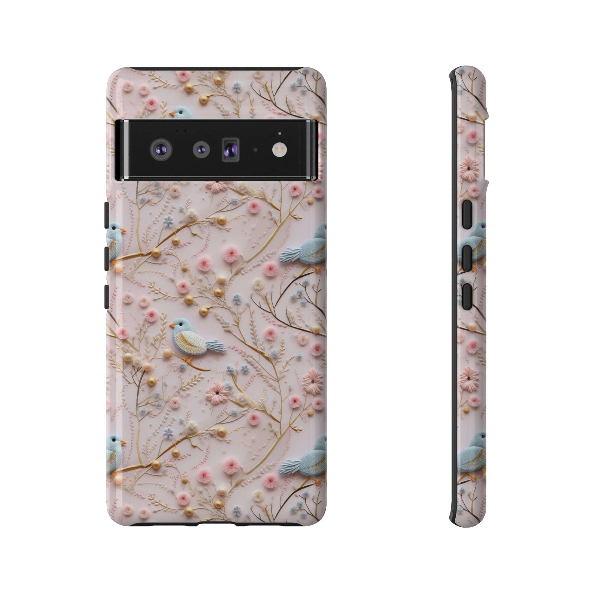 3D Birds Elegant Faux Flowers Phone Case Stylish & Durable for iPhone Samsung Gift iPhone 15, 14, 13 Samsung Pixel Gift for Mom Accessory Gift for Her