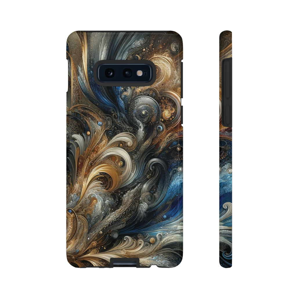 Gold and Navy Art Design Luxury Phone Tough Case Floral Elegant Durable Stylish for Modern Devices iPhone 15, Samsung iPhone Samsung Accessory Gift for Her.