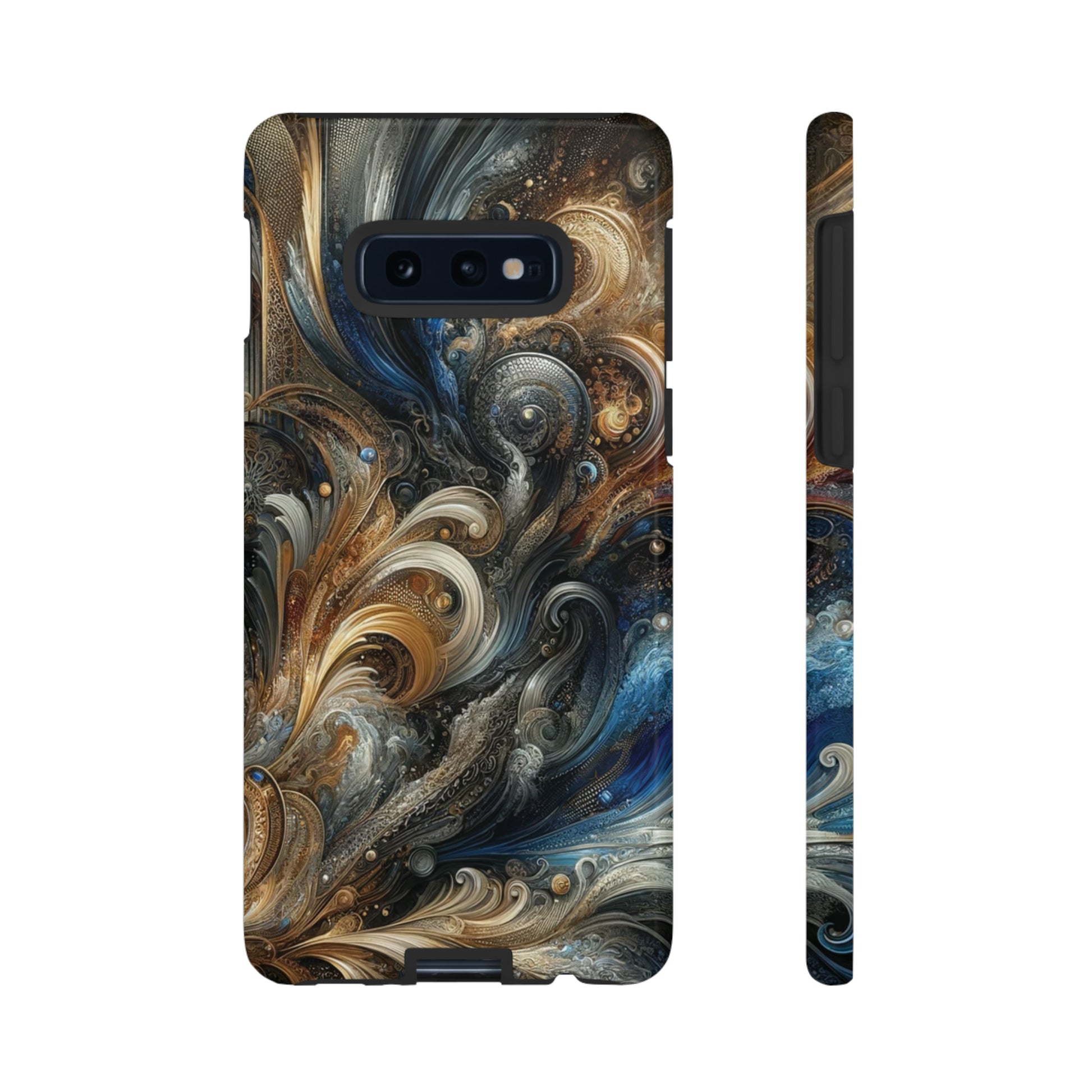 Gold and Navy Art Design Luxury Phone Tough Case Floral Elegant Durable Stylish for Modern Devices iPhone 15, Samsung iPhone Samsung Accessory Gift for Her.