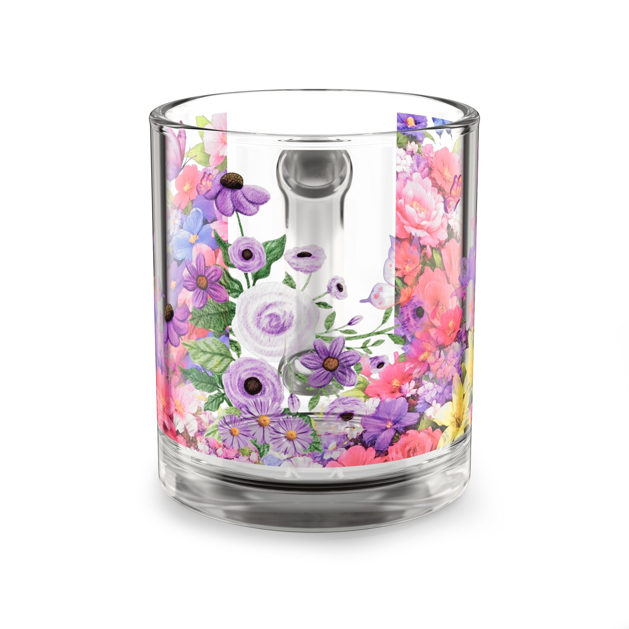 Bright Floral Glass Mug, 10oz | Floral Pattern Drinkware Coffee or Tea Cup Gift for Mom, Birthday