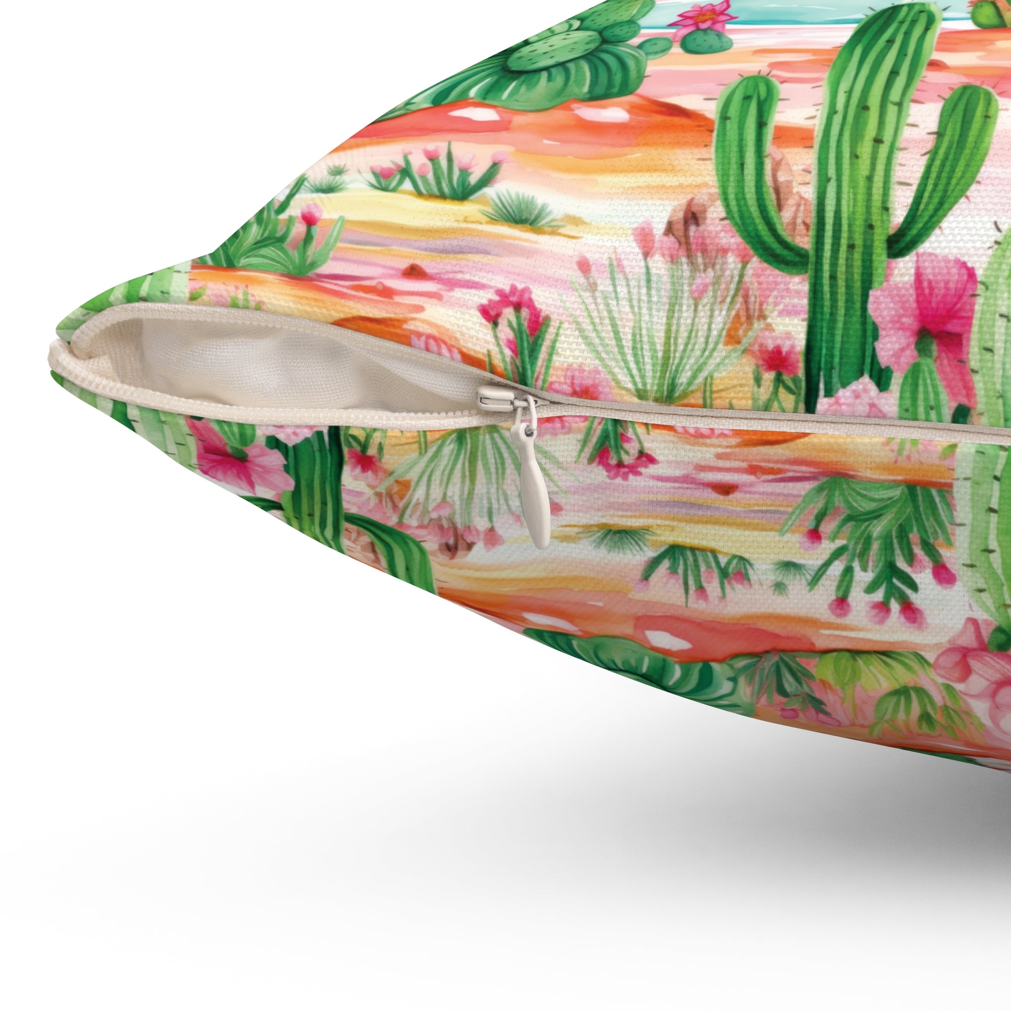 Cactus Pillow Pink and Mint Green Cactus Decorative Pillow  Stylish Square Cushion with Cactus Flowers | Vibrant Home Décor Accent for a Fresh, Nature-Inspired Look