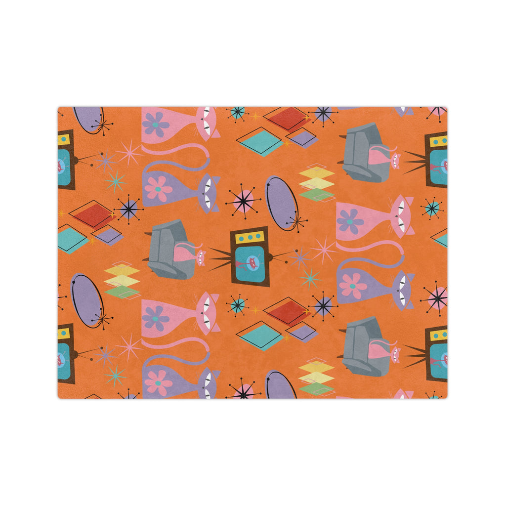Atomic Cats Retro Blanket | Mid Century Modern Throw with 1950s Starburst Design | Cozy Vintage Cat Lover Gift for Sofa, Bed, or Lounge Chair