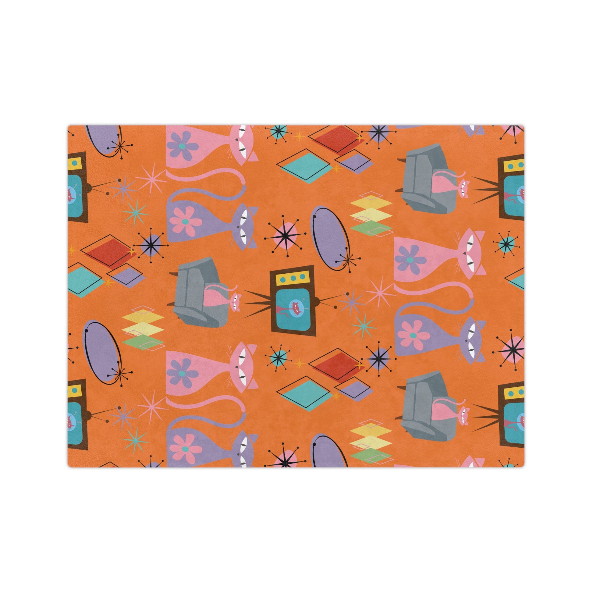Atomic Cats Retro Blanket | Mid Century Modern Throw with 1950s Starburst Design | Cozy Vintage Cat Lover Gift for Sofa, Bed, or Lounge Chair