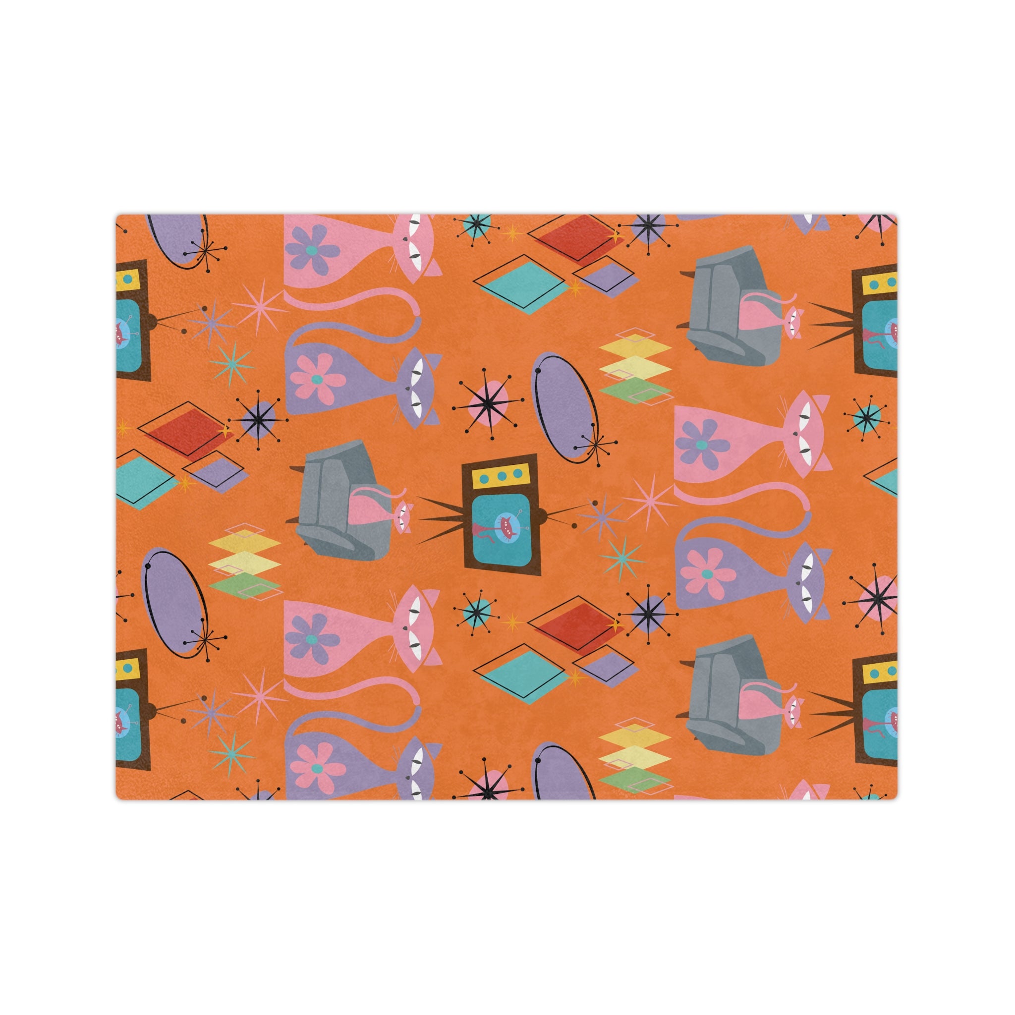 Atomic Cats Retro Blanket | Mid Century Modern Throw with 1950s Starburst Design | Cozy Vintage Cat Lover Gift for Sofa, Bed, or Lounge Chair