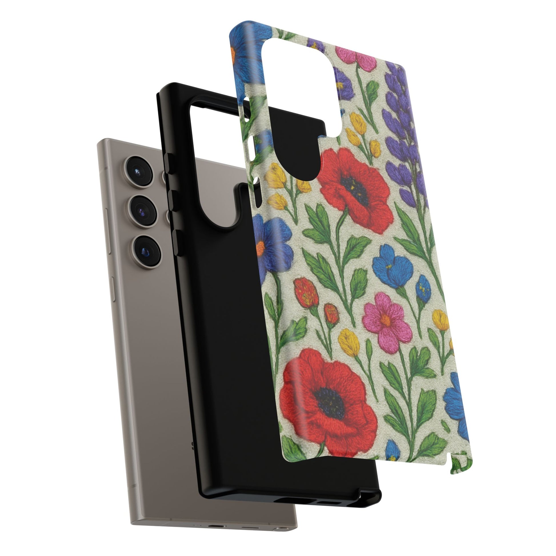 Bright 3D Illusion Wildflower Phone Case Cute Floral Design in Red, Pink, Blue – Aesthetic Protective Case for iPhone and  Android