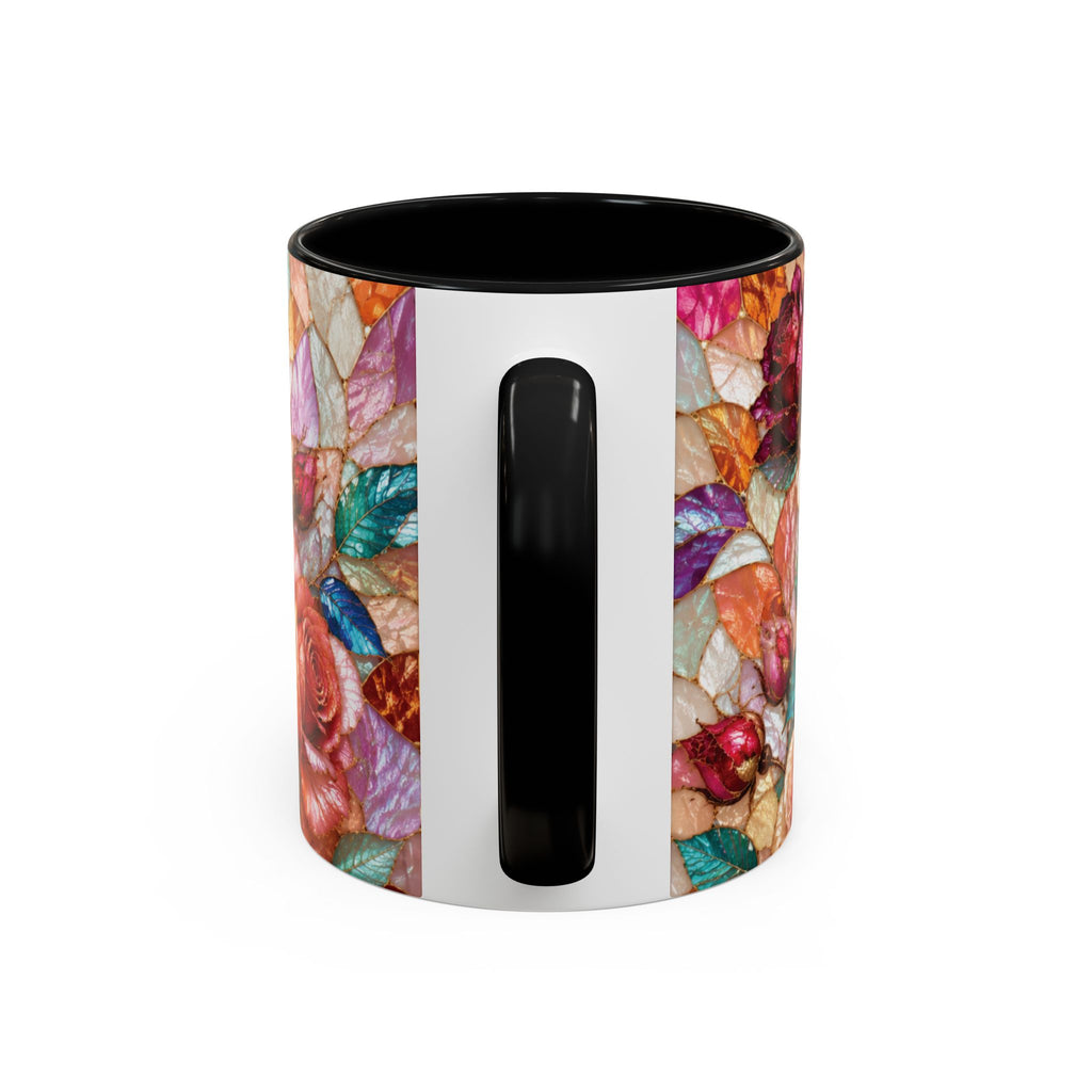 Floral Stained-Glass Accent Coffee Mug Colorful Rose Pattern (11/15 oz) Gift for Her