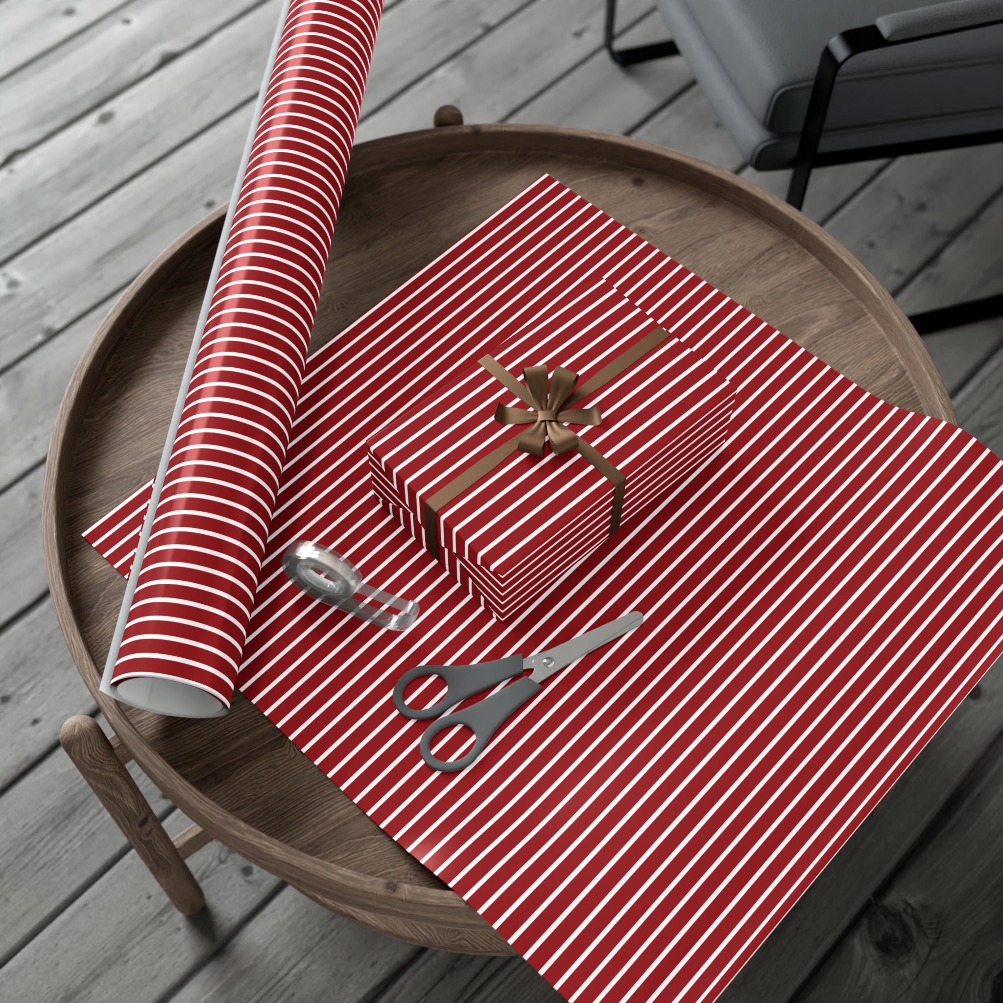 Festive Red and White Stripes Wrapping Paper Classic Holiday Design for Perfectly Wrapped Gifts, 100% Recyclable, Ideal for Christmas, Birthdays, and Special Occasions Christmas Decorations Festive Retro - MRSBYVALLE