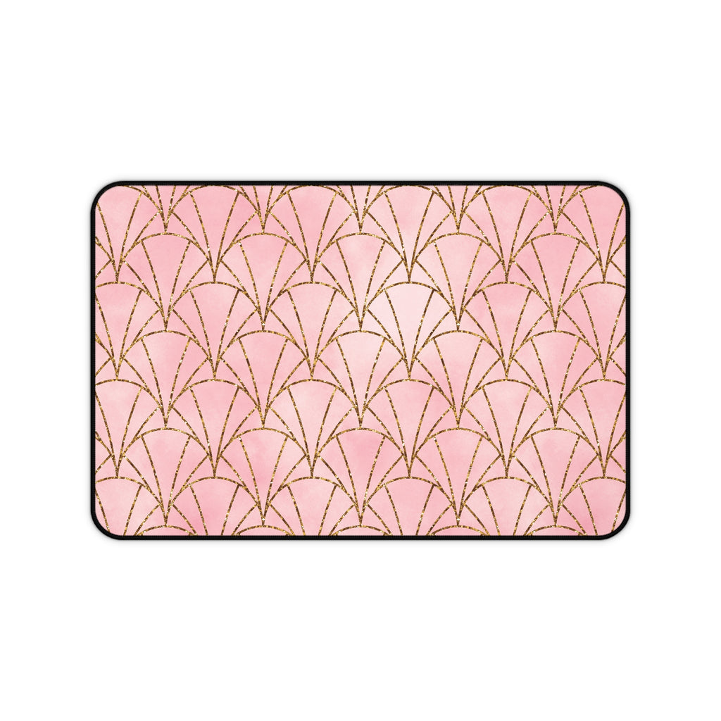 Art Deco Pink & Gold Fan Desk Mat — Glam Desktop Mouse Pad