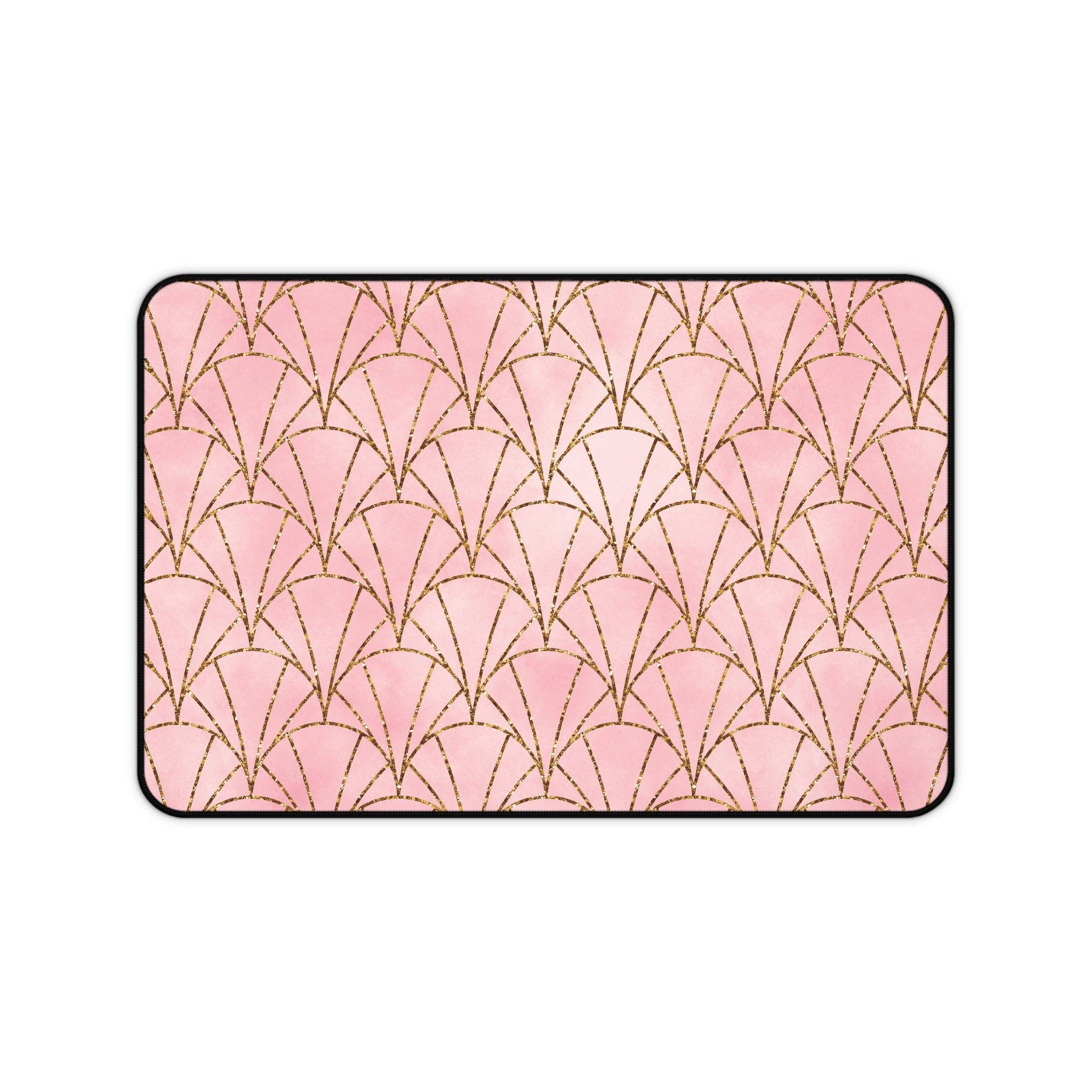 Art Deco Pink & Gold Fan Desk Mat — Glam Desktop Mouse Pad
