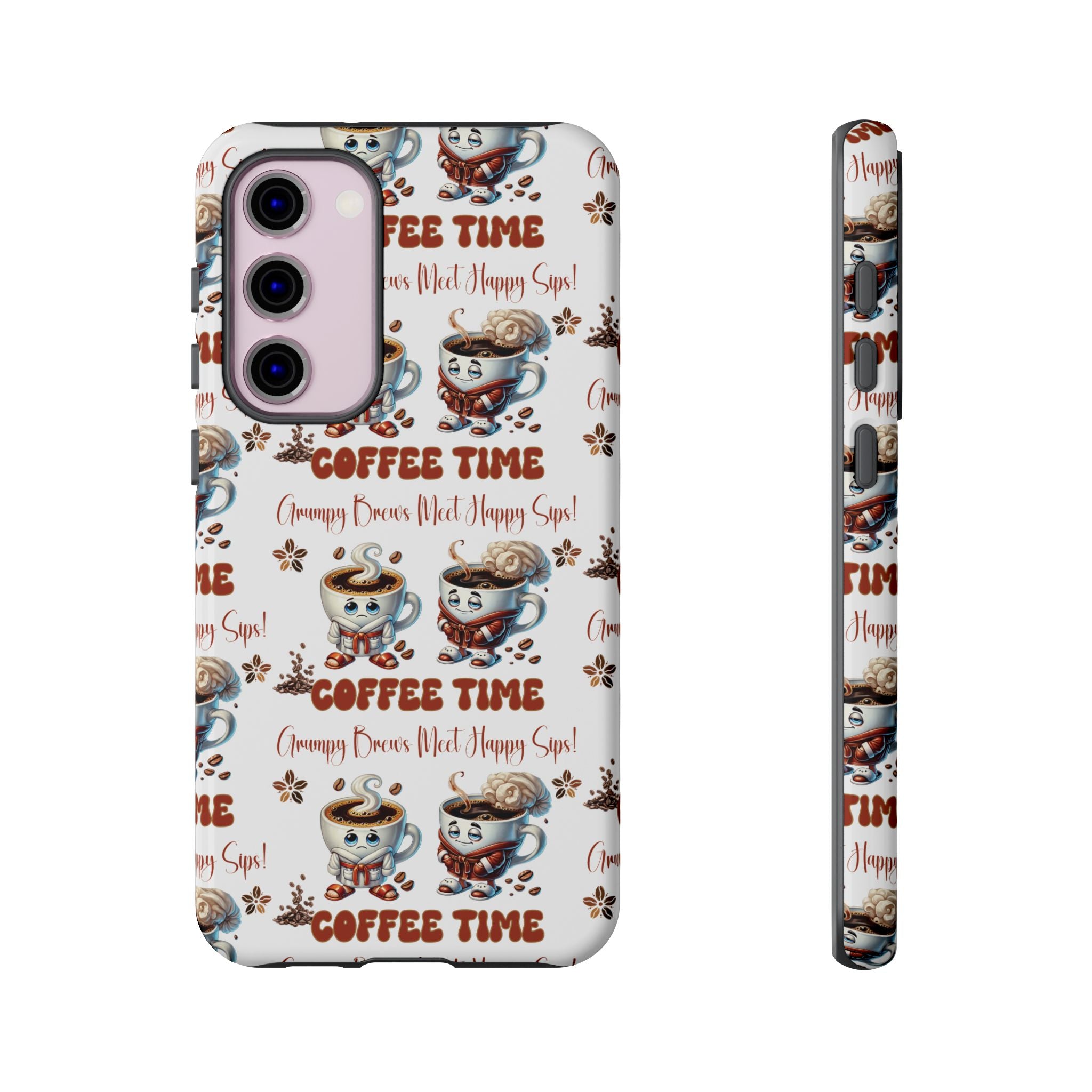 Grumpy Brews Meet Happy Sips Phone Case Compatible with iPhone, Samsung & Pixel | Fun, Durable Protection for Coffee Lovers | Unique Design, Shockproof & Scratch-Resistant Perfect for Coffee Lover - MRSBYVALLE