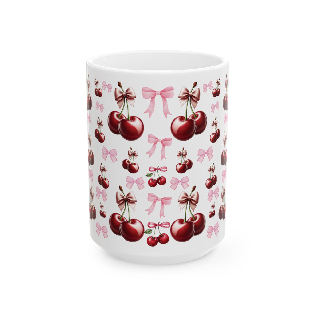 Cherry and Pink Bow Coffee Mugs Perfect for Your Morning Brew | 11 oz & 15 oz Sizes Cute and Stylish Mug for Tea, Cocoa, and More – Unique Gift for Cherry Lovers - MRSBYVALLE