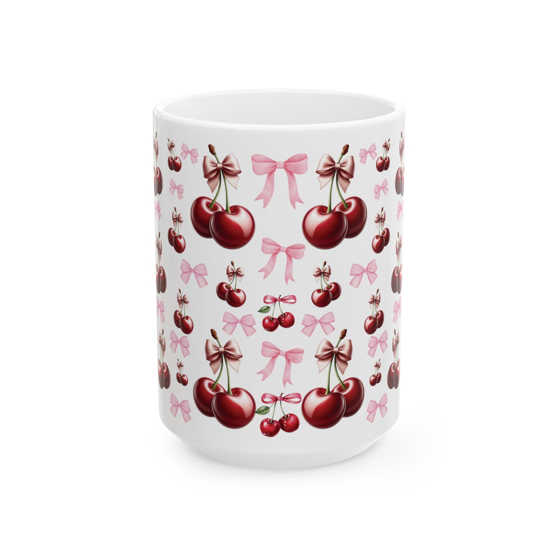 Cherry and Pink Bow Coffee Mugs Perfect for Your Morning Brew | 11 oz & 15 oz Sizes Cute and Stylish Mug for Tea, Cocoa, and More – Unique Gift for Cherry Lovers - MRSBYVALLE