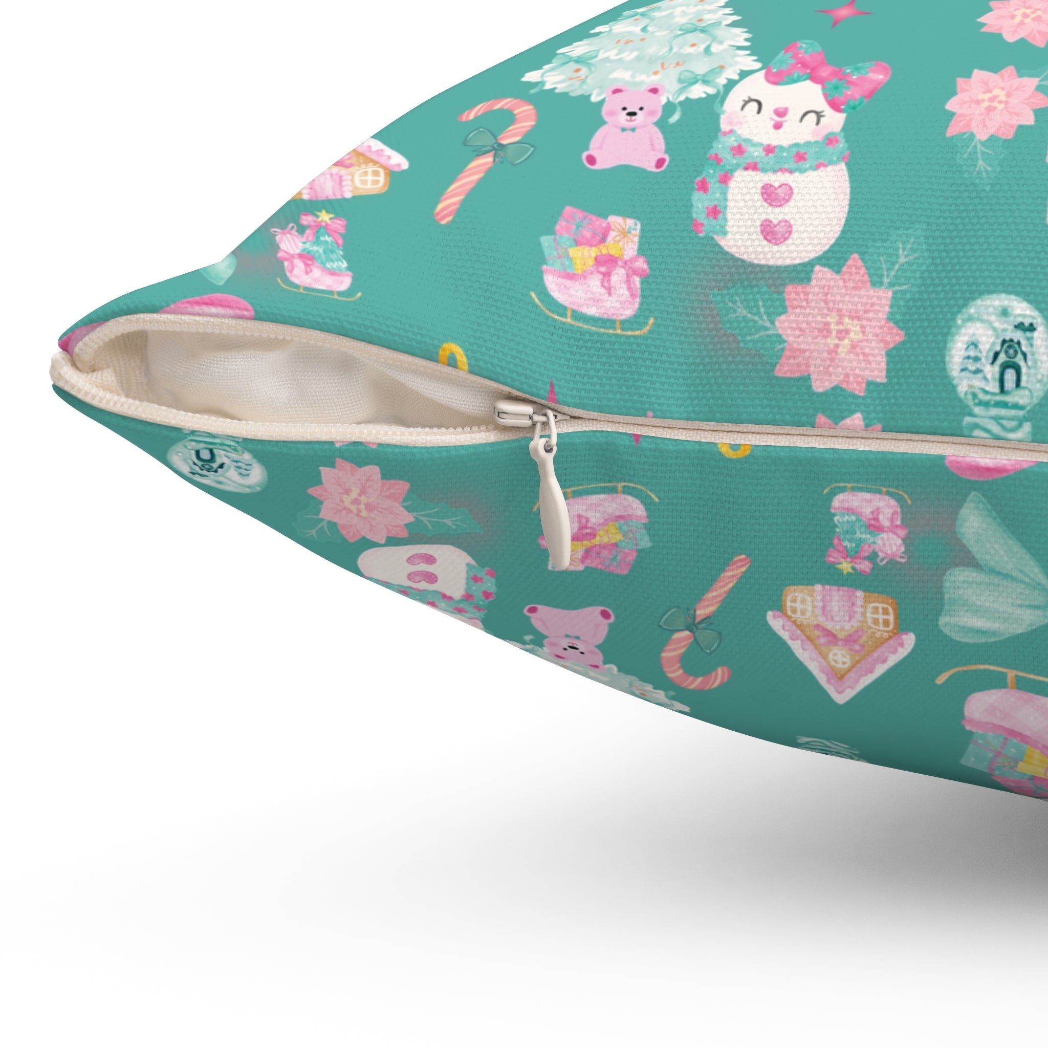 Glam Christmas Pillow  Pink  Turquoise Luxe Holiday Decor, Sparkling Square Accent Cushion for Sofa, Bed or Chair, Festive Chic Style Office