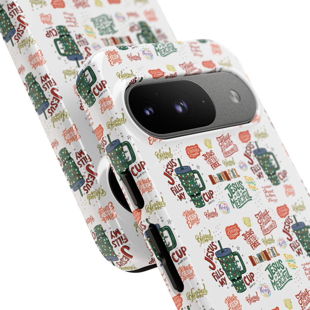 Jesus Fill My Cup Phone Case Cute Floral Design in Red, Pink, Blue – Aesthetic Protective Case for iPhone and  Android