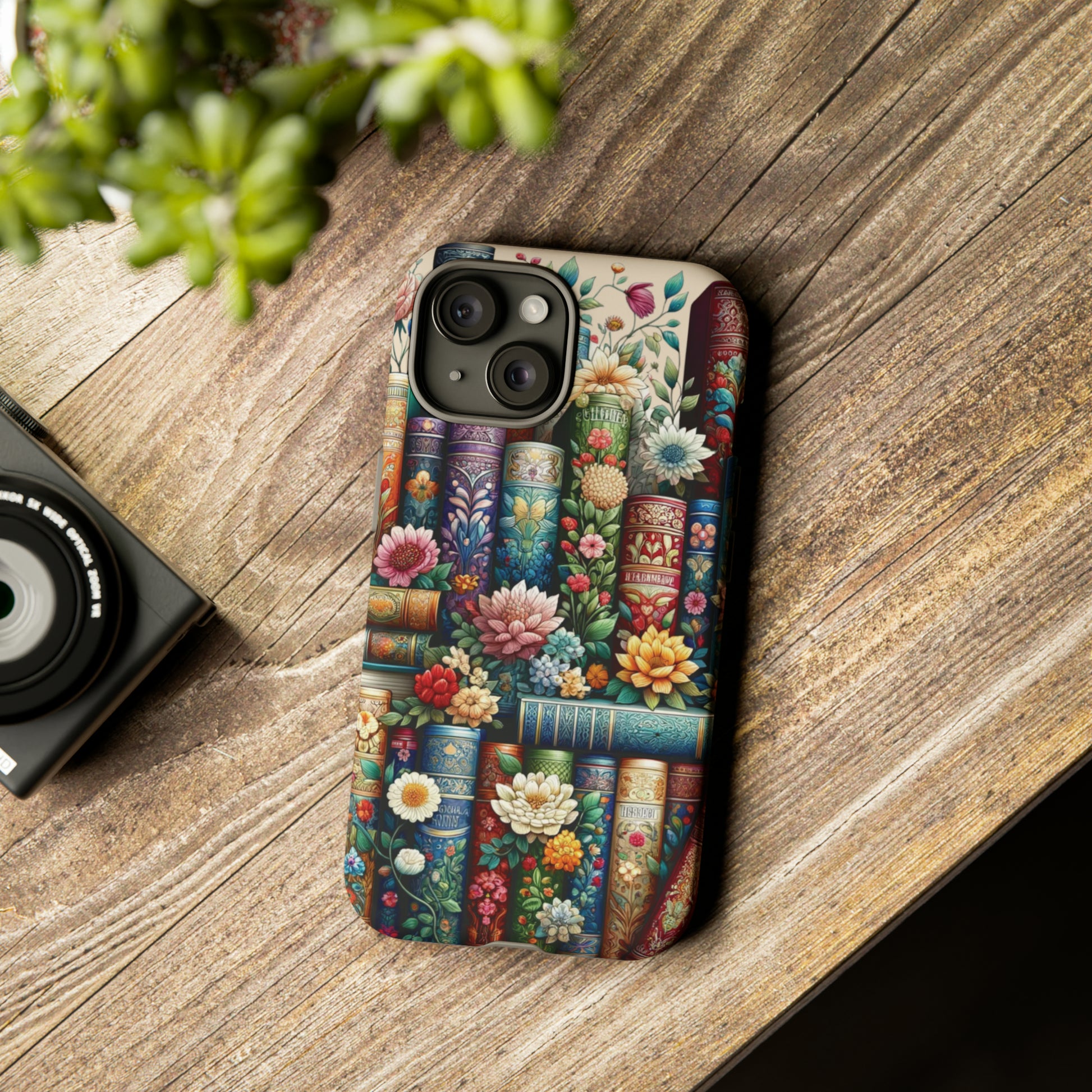 Books and Floral Boho Luxury Phone Tough Case Floral Elegant Durable Stylish for Modern Devices iPhone 15, Samsung iPhone Samsung Accessory Gift for Her.