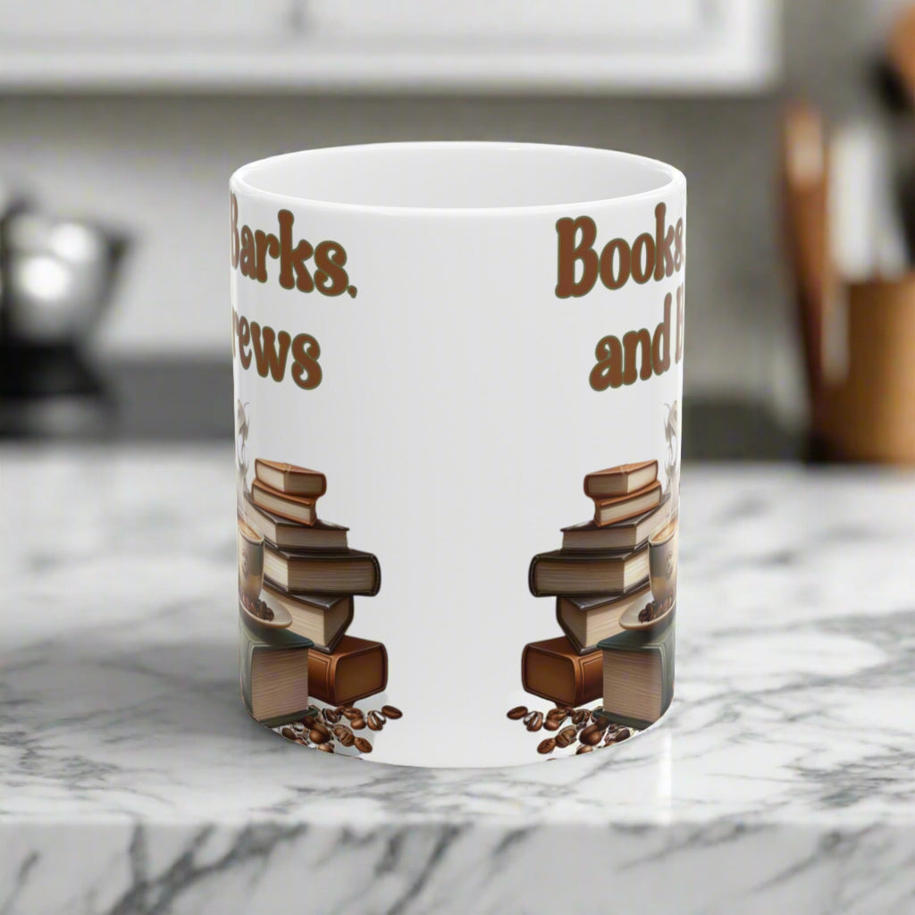 Books, Barks, and Brew Ceramic Coffee Mug Perfect for Dog Lovers and Bookworms | Available in 11 and 15 oz Cozy Coffee Moments with Canine Companions - MRSBYVALLE