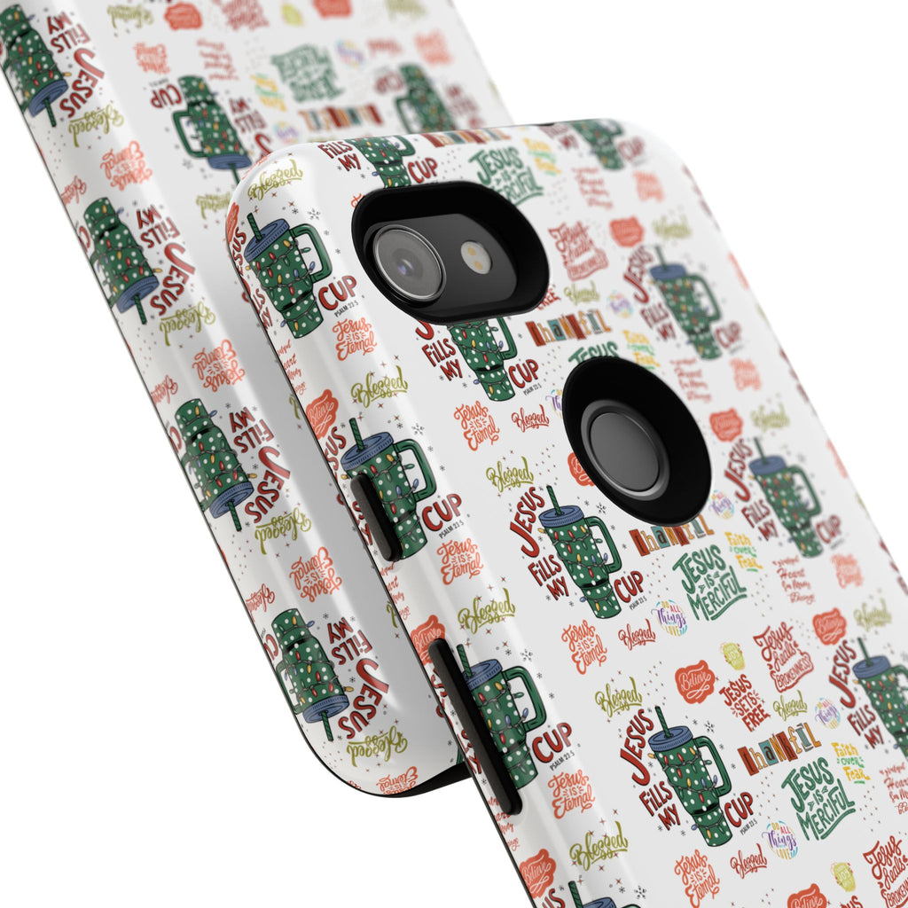 Jesus Fill My Cup Phone Case Cute Floral Design in Red, Pink, Blue – Aesthetic Protective Case for iPhone and  Android