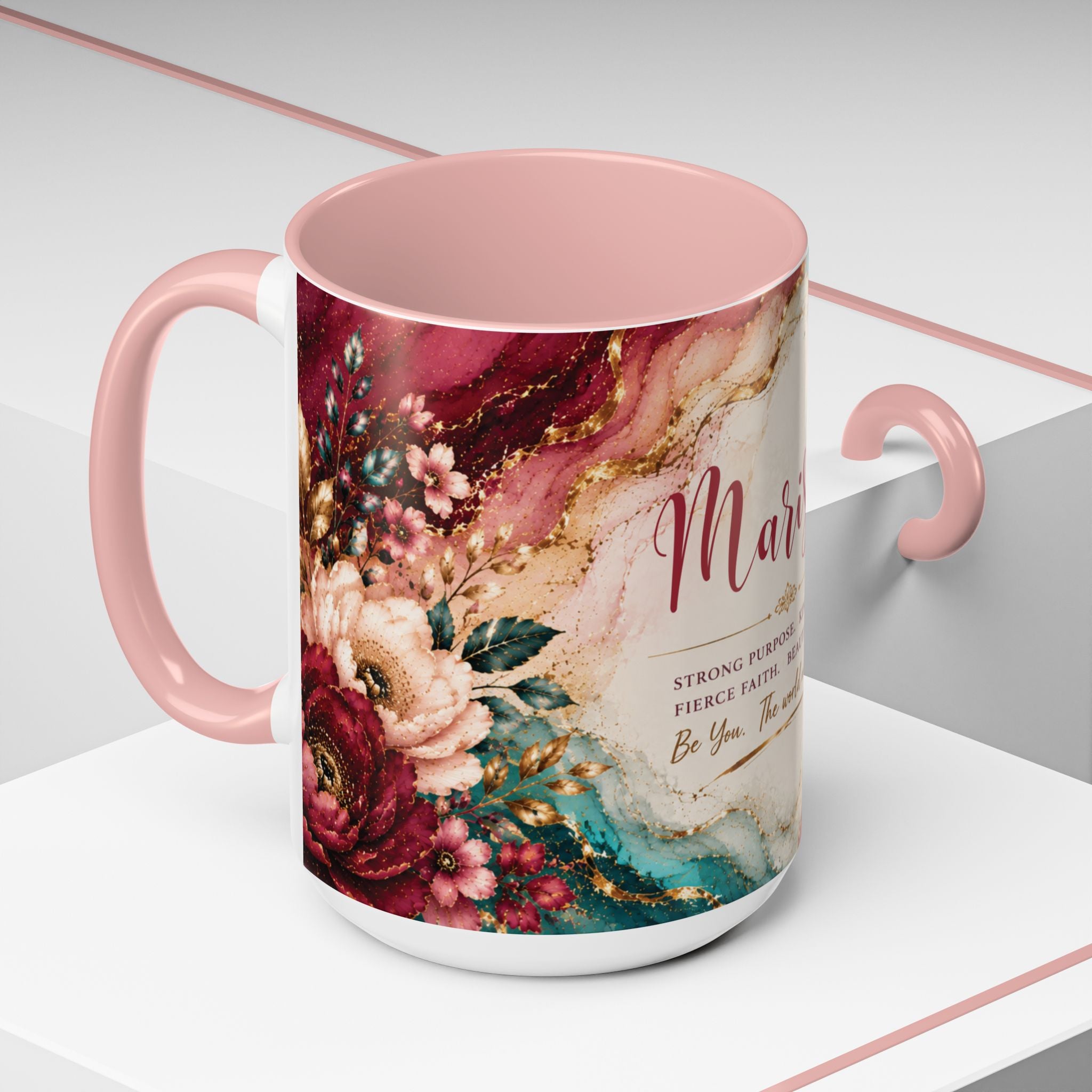 Personalized Name Mug for Women, Inspirational Color Handle Coffee Mug, 11 oz or 15 oz Gift for Her