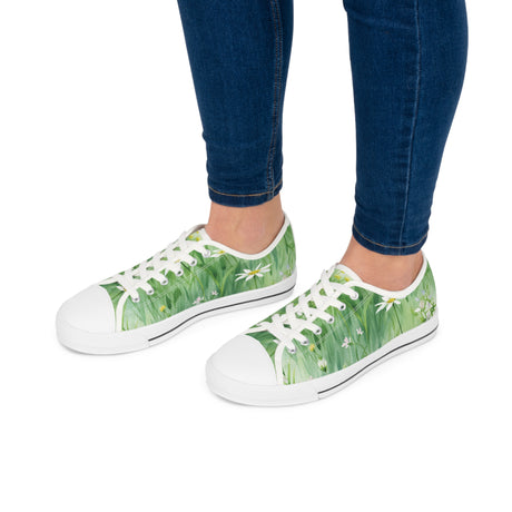 Green Floral Women's Low Top Sneakers Breathable Polyester Canvas, Lightweight Stylish Floral Pastel Design, Comfortable All-Day Wear, Perfect for Walking and Everyday Activities - MRSBYVALLE