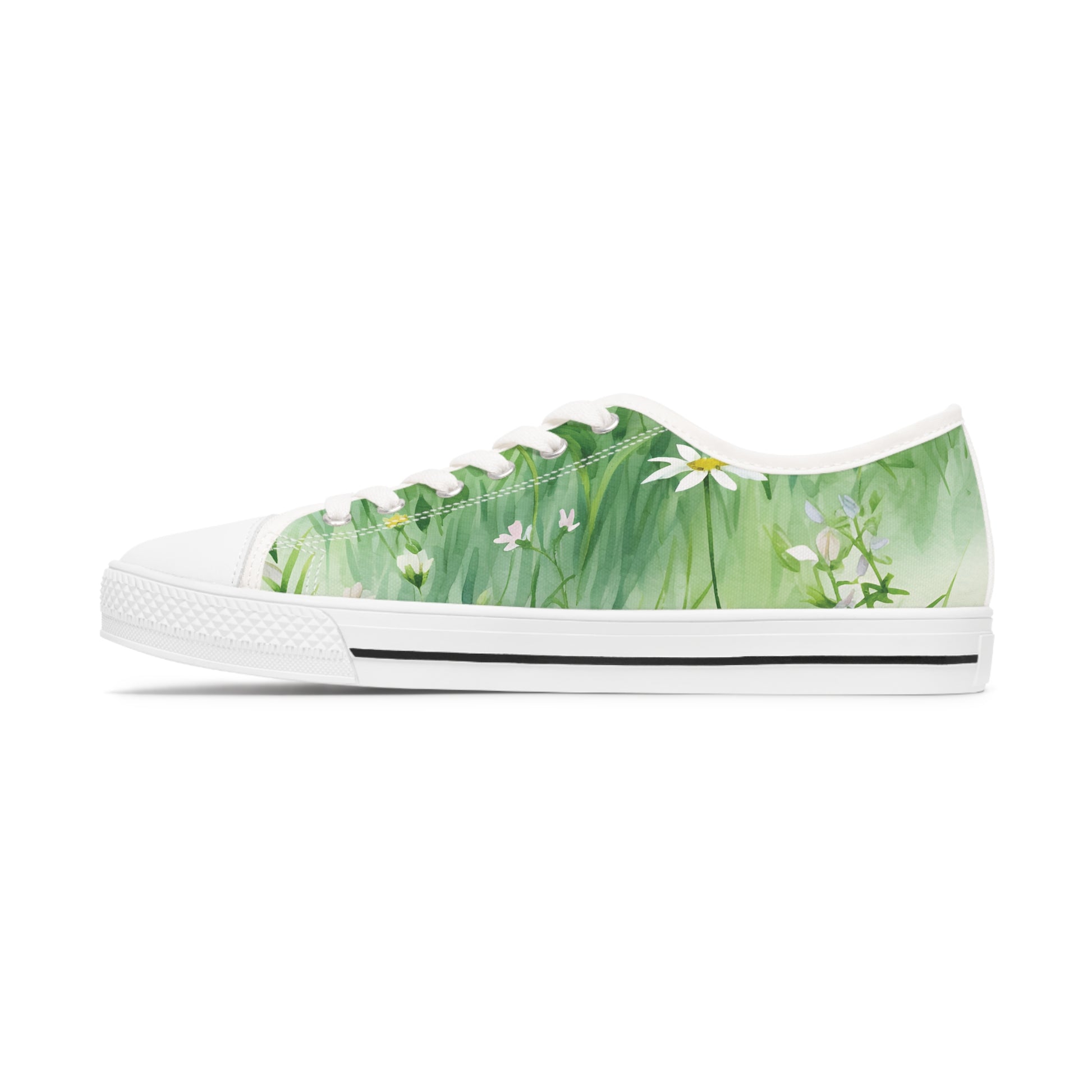 Green Floral Women's Low Top Sneakers Breathable Polyester Canvas, Lightweight Stylish Floral Pastel Design, Comfortable All-Day Wear, Perfect for Walking and Everyday Activities - MRSBYVALLE