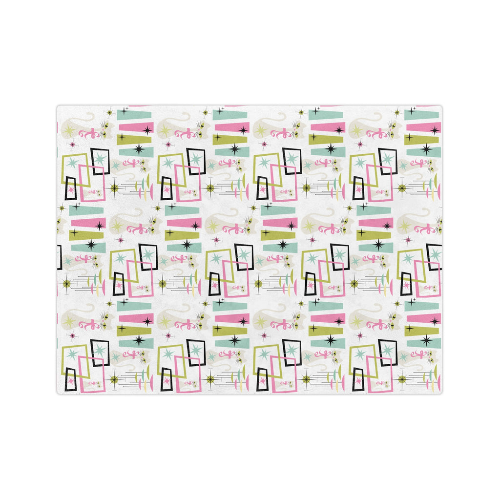 Pastel Atomic Kitty Cats Square Minky Blanket  Retro Mid-Century Modern Style for a Chic Throw in 60x50 & 80x60, Vintage Lightweight, Warm, Perfect for Home & Gift Giving Housewarming Gift Throw