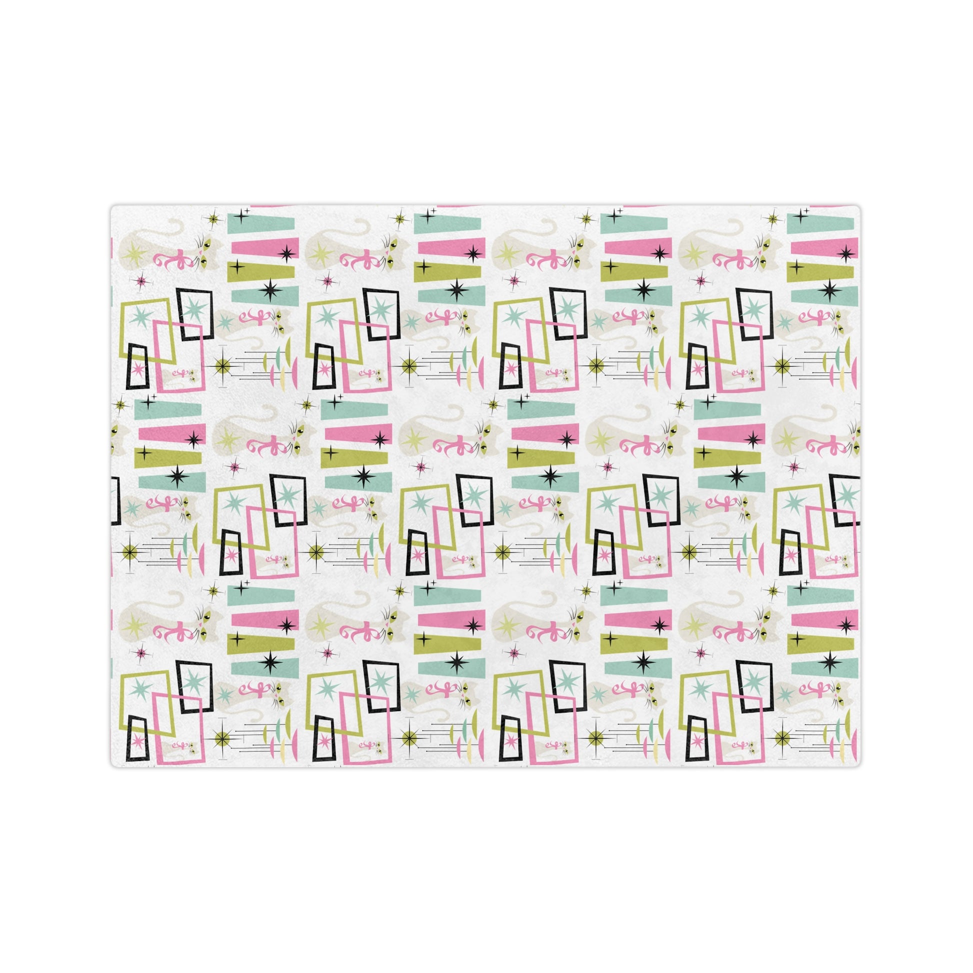 Pastel Atomic Kitty Cats Square Minky Blanket  Retro Mid-Century Modern Style for a Chic Throw in 60x50 & 80x60, Vintage Lightweight, Warm, Perfect for Home & Gift Giving Housewarming Gift Throw