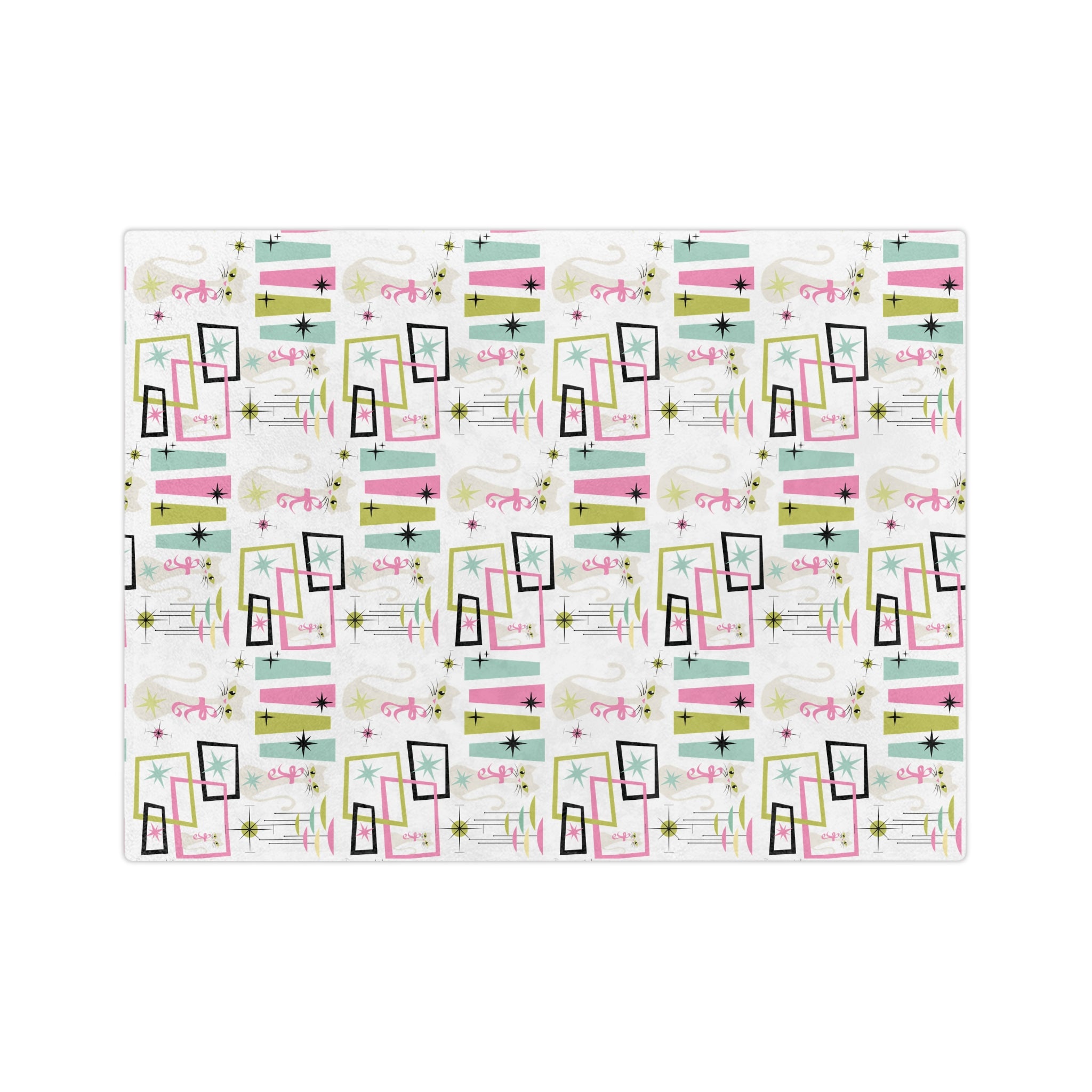 Pastel Atomic Kitty Cats Square Minky Blanket  Retro Mid-Century Modern Style for a Chic Throw in 60x50 & 80x60, Vintage Lightweight, Warm, Perfect for Home & Gift Giving Housewarming Gift Throw