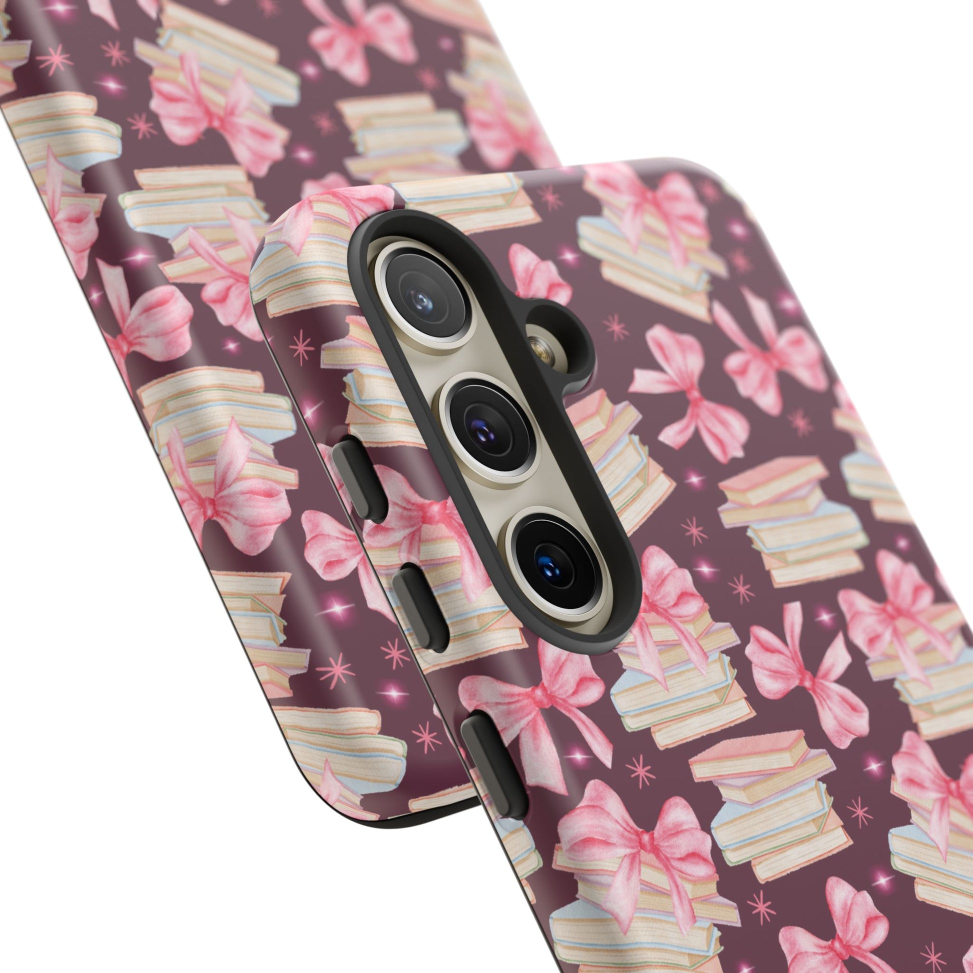 Coquette Pink Bows & Books Phone Case for iPhone 17 and Samsung, Pixel | Stylish Protective Cover Gift for Her Perfect for Floral Lover