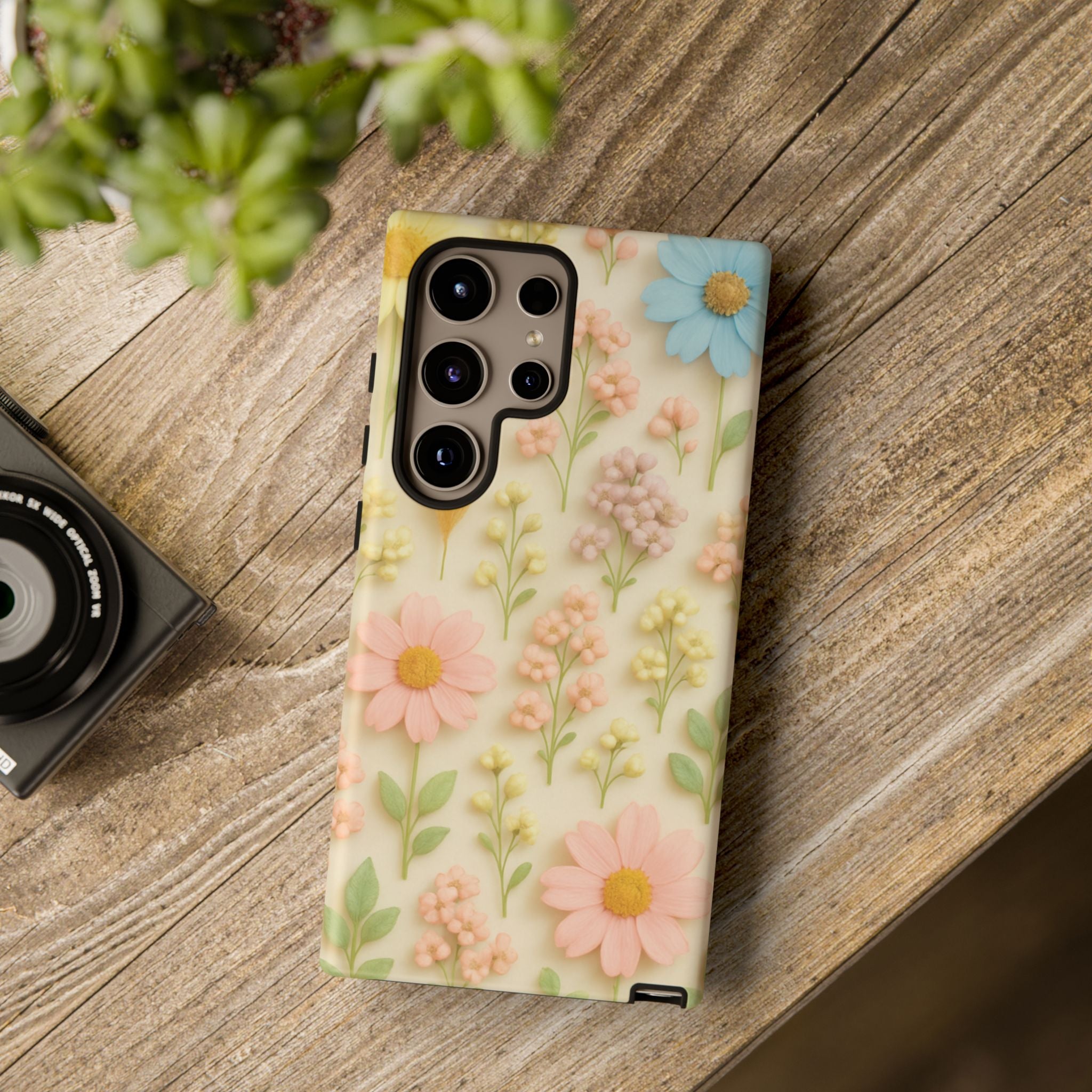 Pastel Dried Flowers Illusion Phone Case 3D Realistic Pressed Floral Design, Bright Botanical Aesthetic, Soft Nature-Inspired CoveriPhone & Galaxy