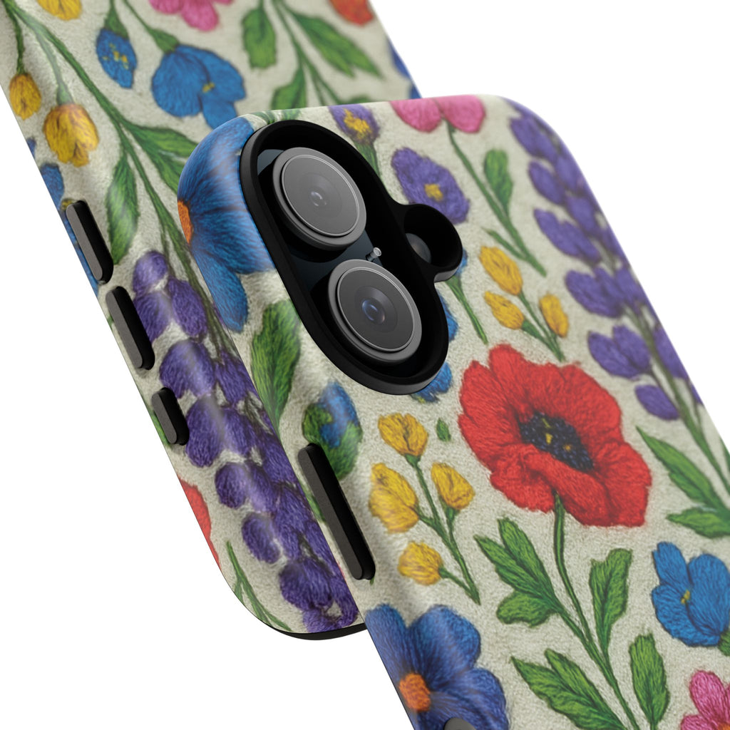 Bright 3D Illusion Wildflower Phone Case Cute Floral Design in Red, Pink, Blue – Aesthetic Protective Case for iPhone and  Android