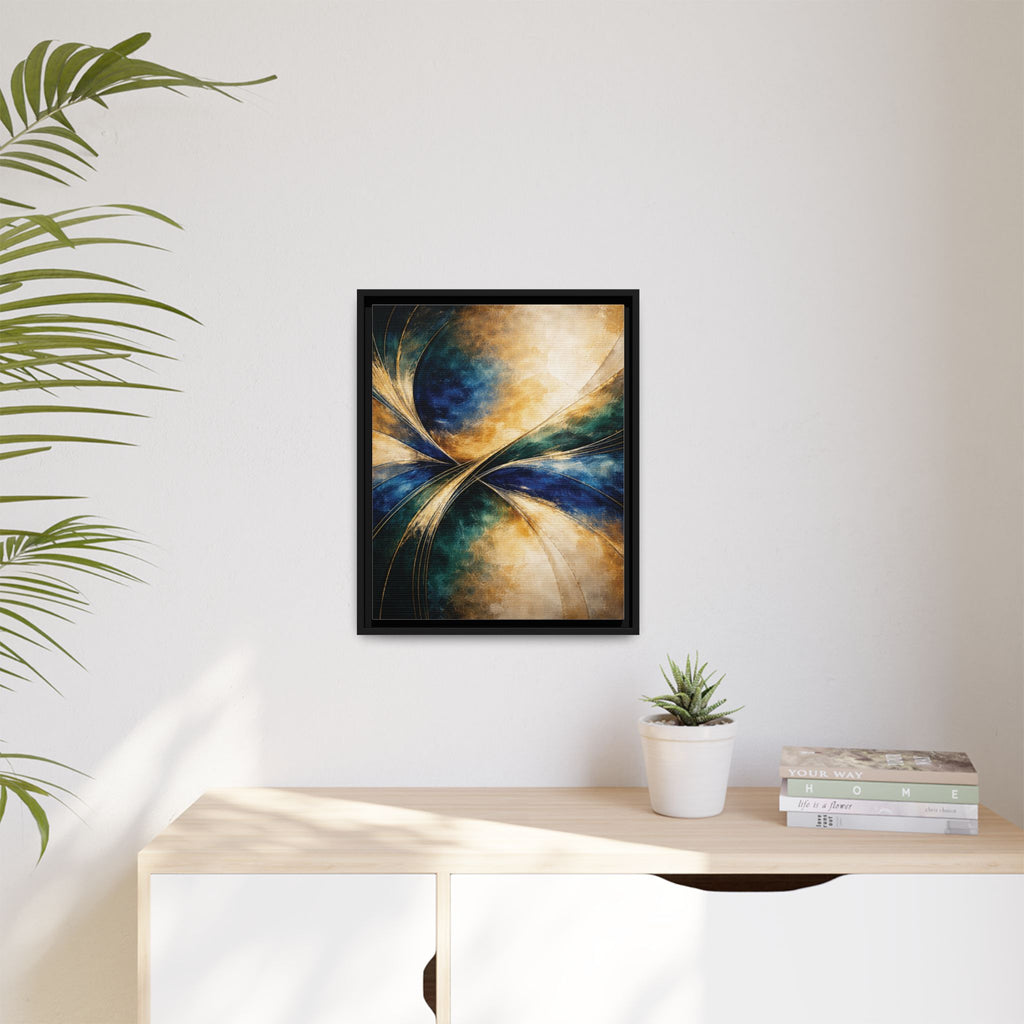 Gilded Convergence  Luxe NeoDeco Blue & Gold Abstract Wall Art Framed