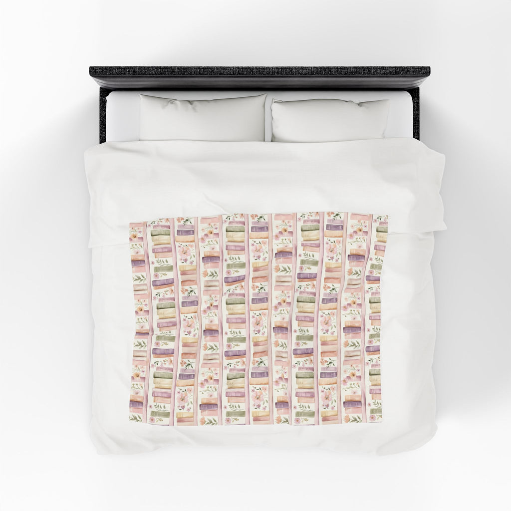 Couverture douillette en velours fleuri « Lavender Books » pour coin lecture