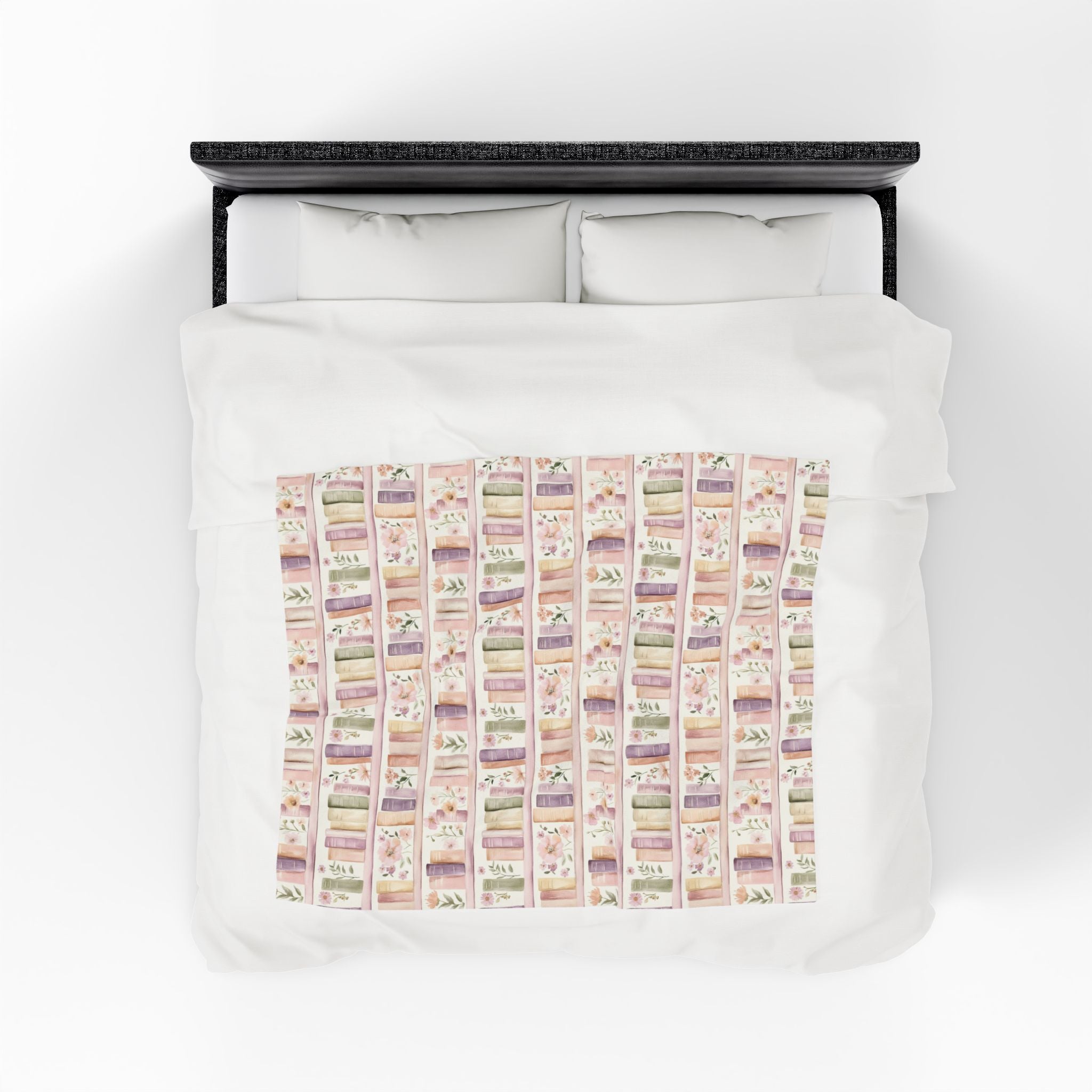 Couverture douillette en velours fleuri « Lavender Books » pour coin lecture