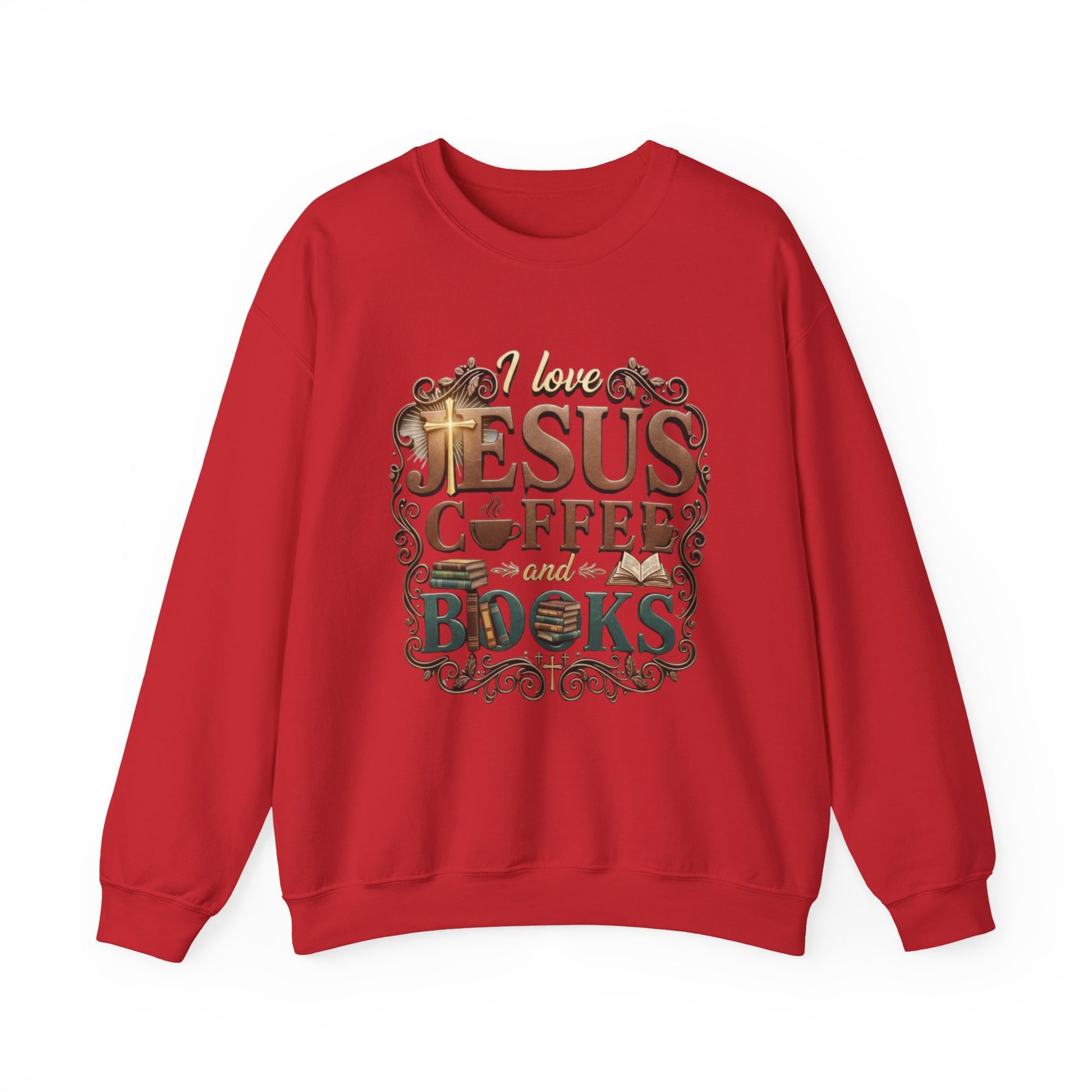 Love Jesus, Coffee & Books Sweatshirt | Christian Unisex Crewneck, Cozy Faith Gift