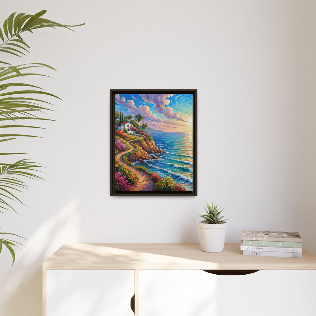 Toile imprimée florale océanique | Décoration murale colorée et lumineuse de paysage marin, œuvre d'art de bureau encadrée et mate