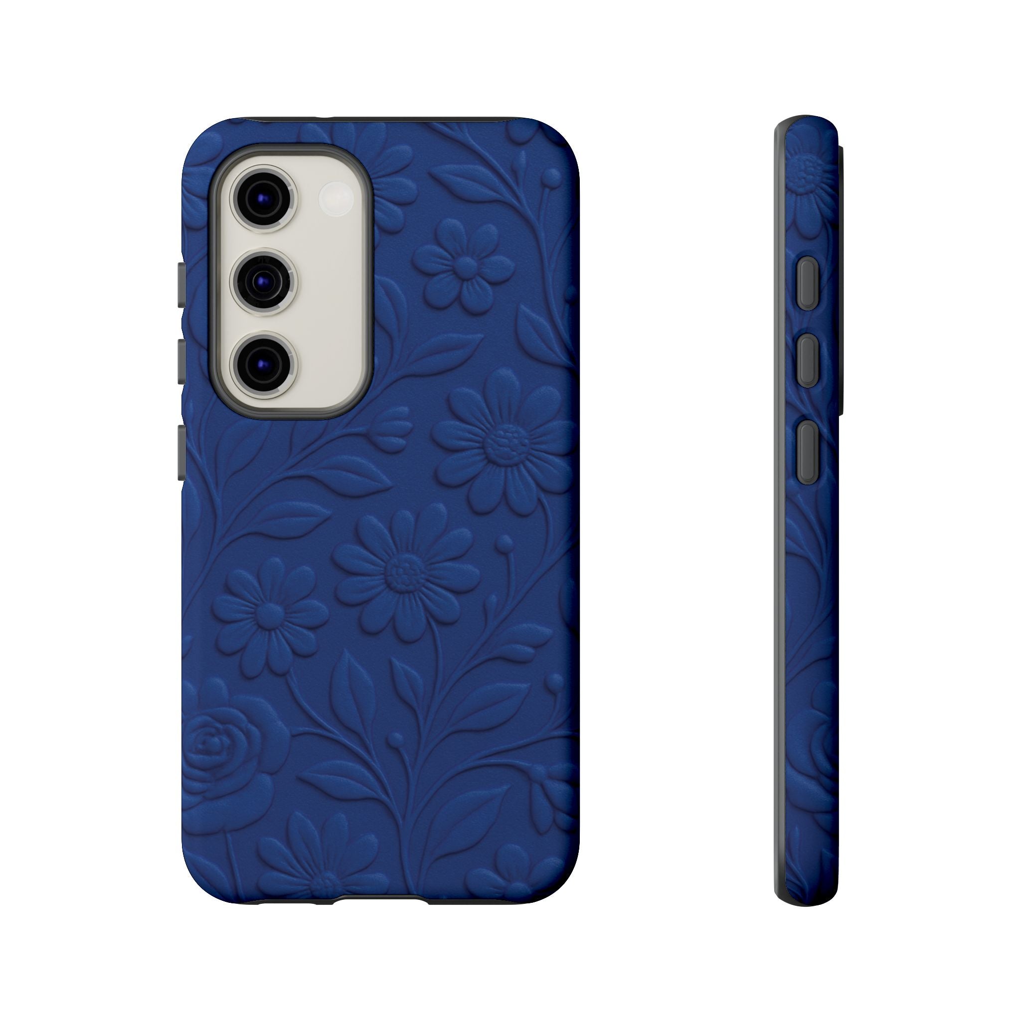 3D Illusion Floral Cobalt Blue Phone Case Elegant Raised Flower Design, Seamless Textured Look, Durable & Stylish Protection for iPhone and Android Models Fits iPhone & Samsung Models