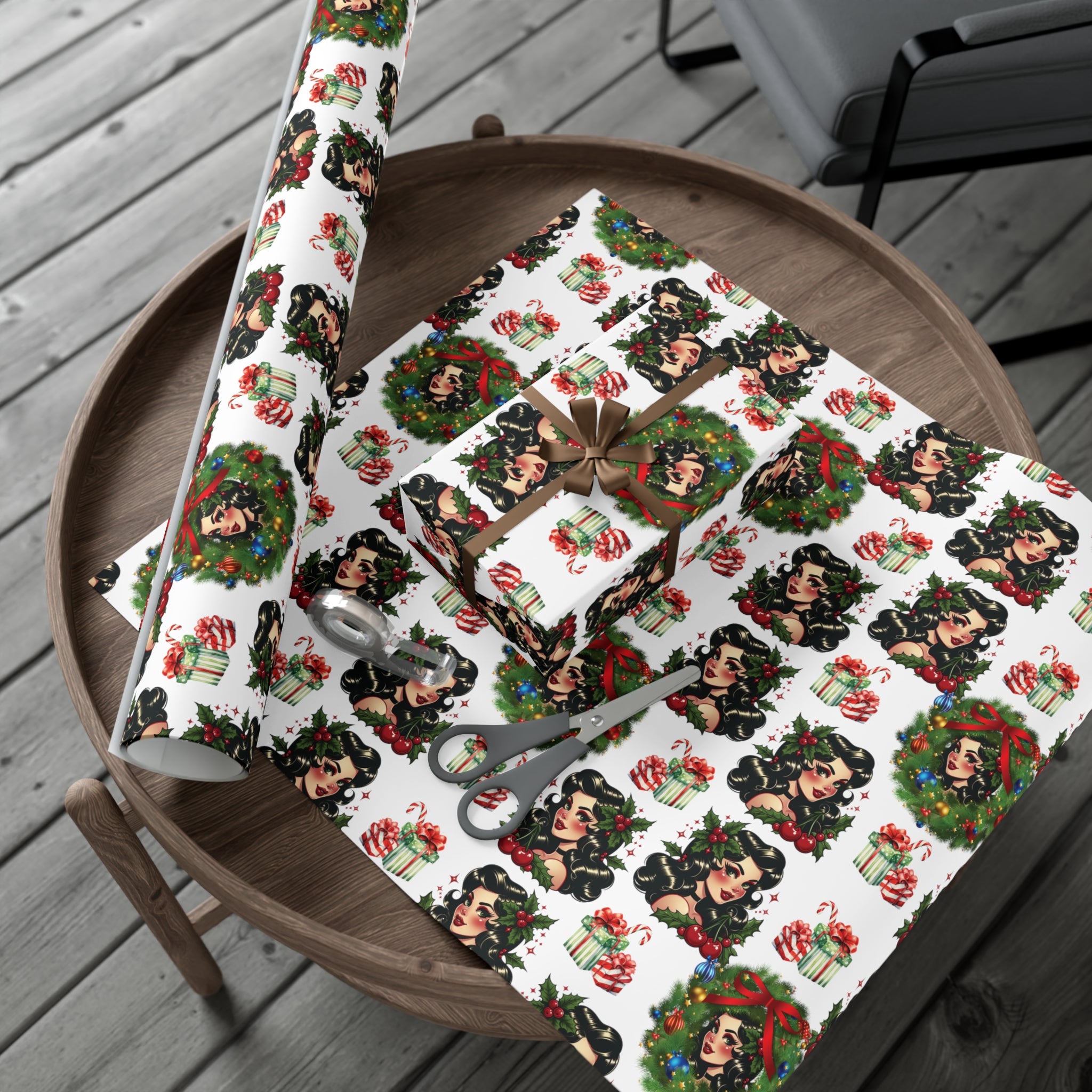 Retro Women Christmas Theme Wrapping Paper Vintage-Inspired Gift Wrap Perfect for Christmas Gifts and Special Occasions, Moms Gift - MRSBYVALLE