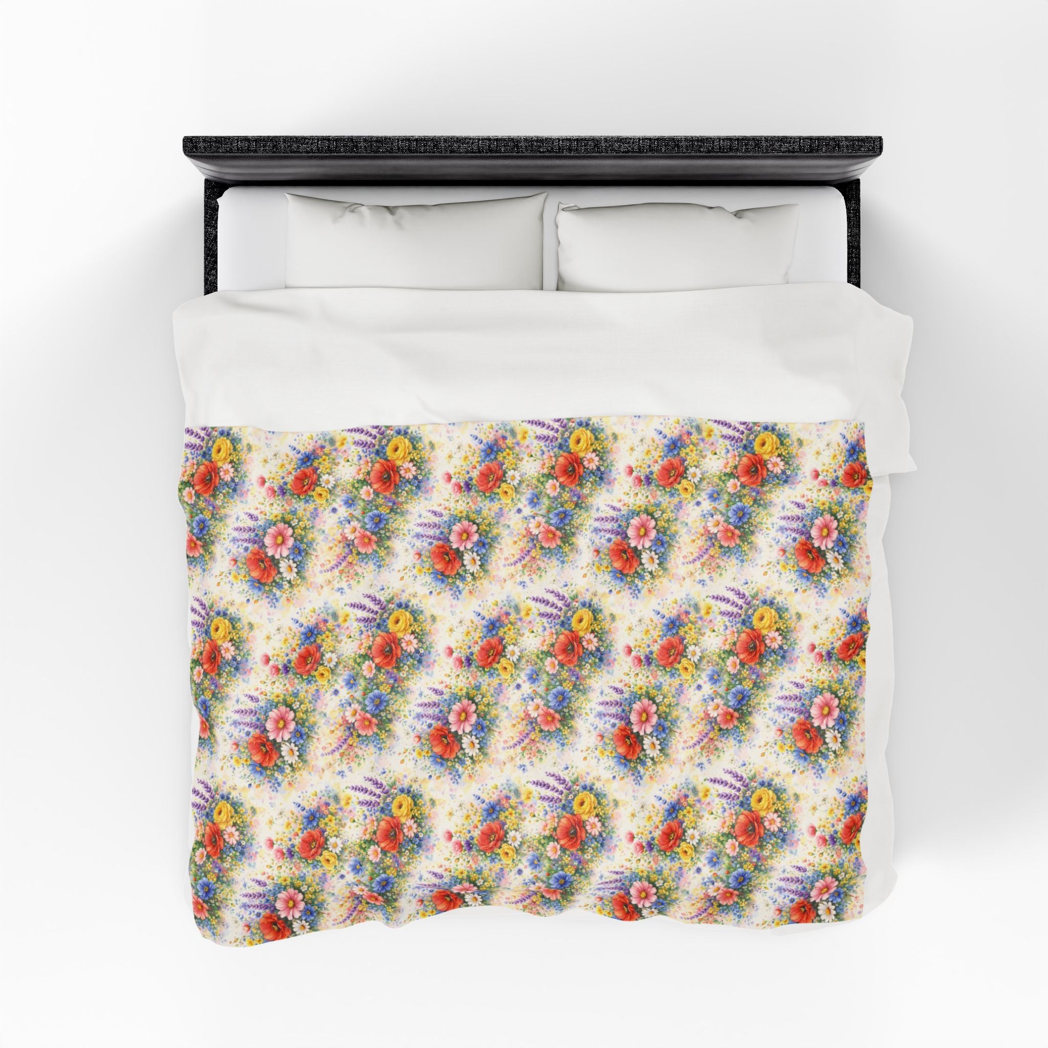 Plaid en peluche de fleurs sauvages à l'aquarelle — Jeté douillet floral