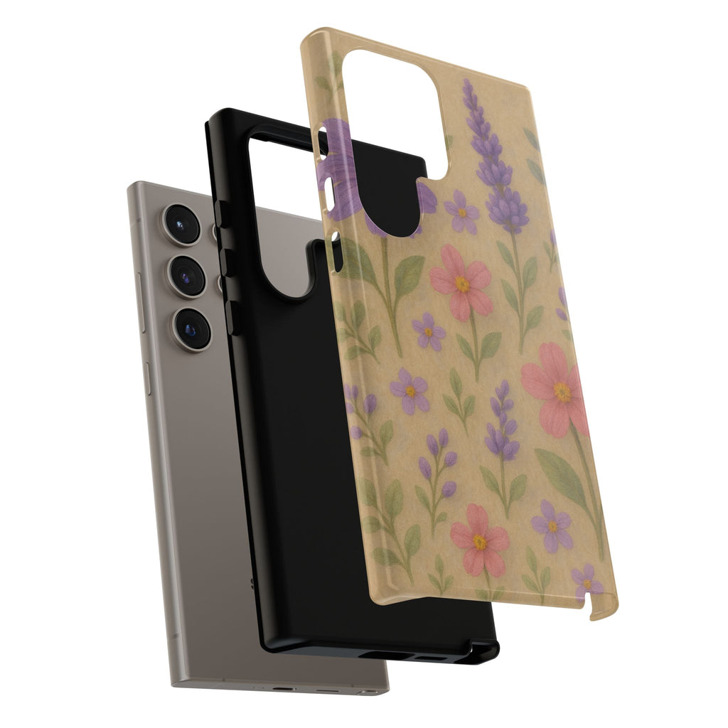 3D Illusion Wildflower Phone Case Cute Pastel Floral Design in Lavender, Pink, Mint Green – Aesthetic Protective Case for iPhone and  Android