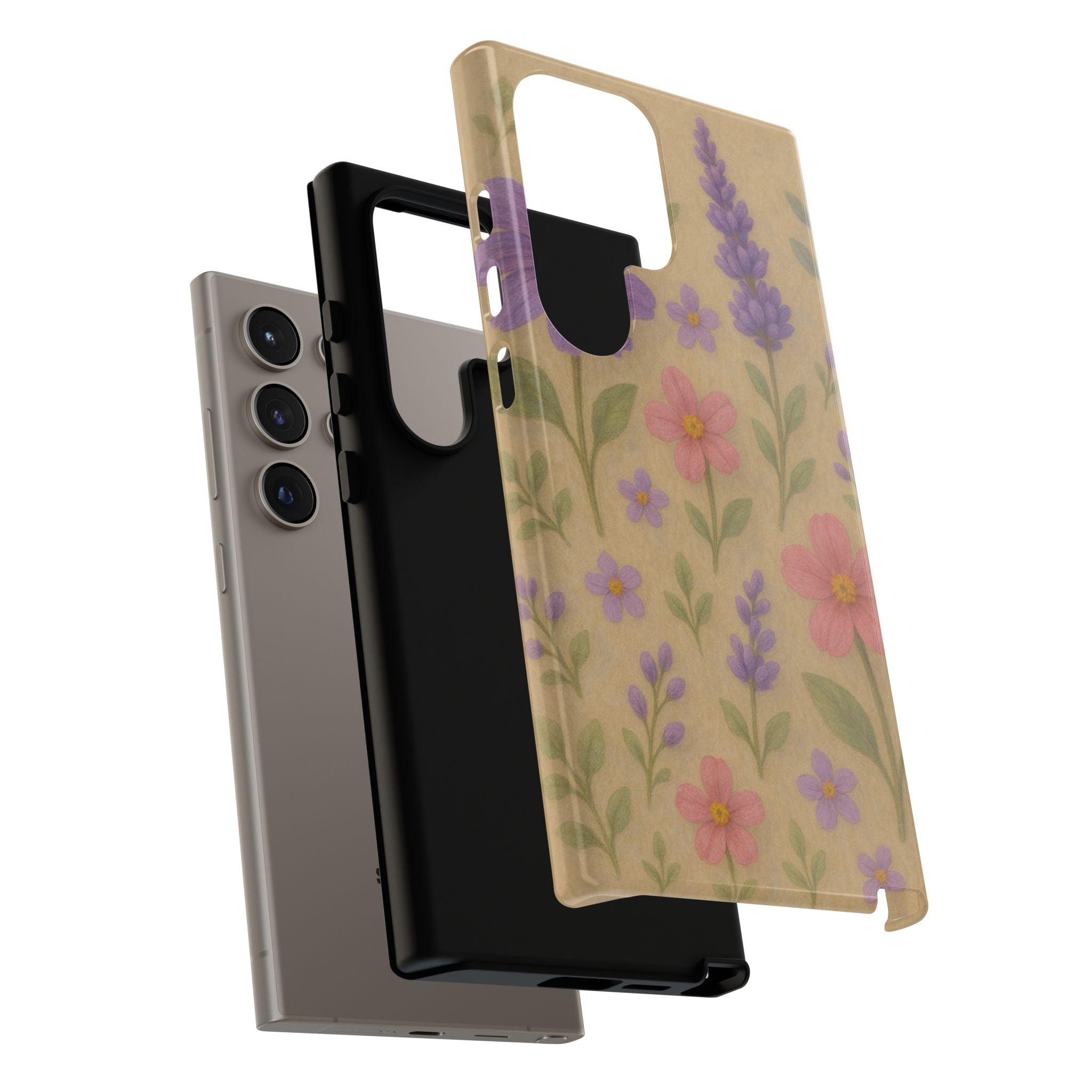 3D Illusion Wildflower Phone Case Cute Pastel Floral Design in Lavender, Pink, Mint Green – Aesthetic Protective Case for iPhone and  Android