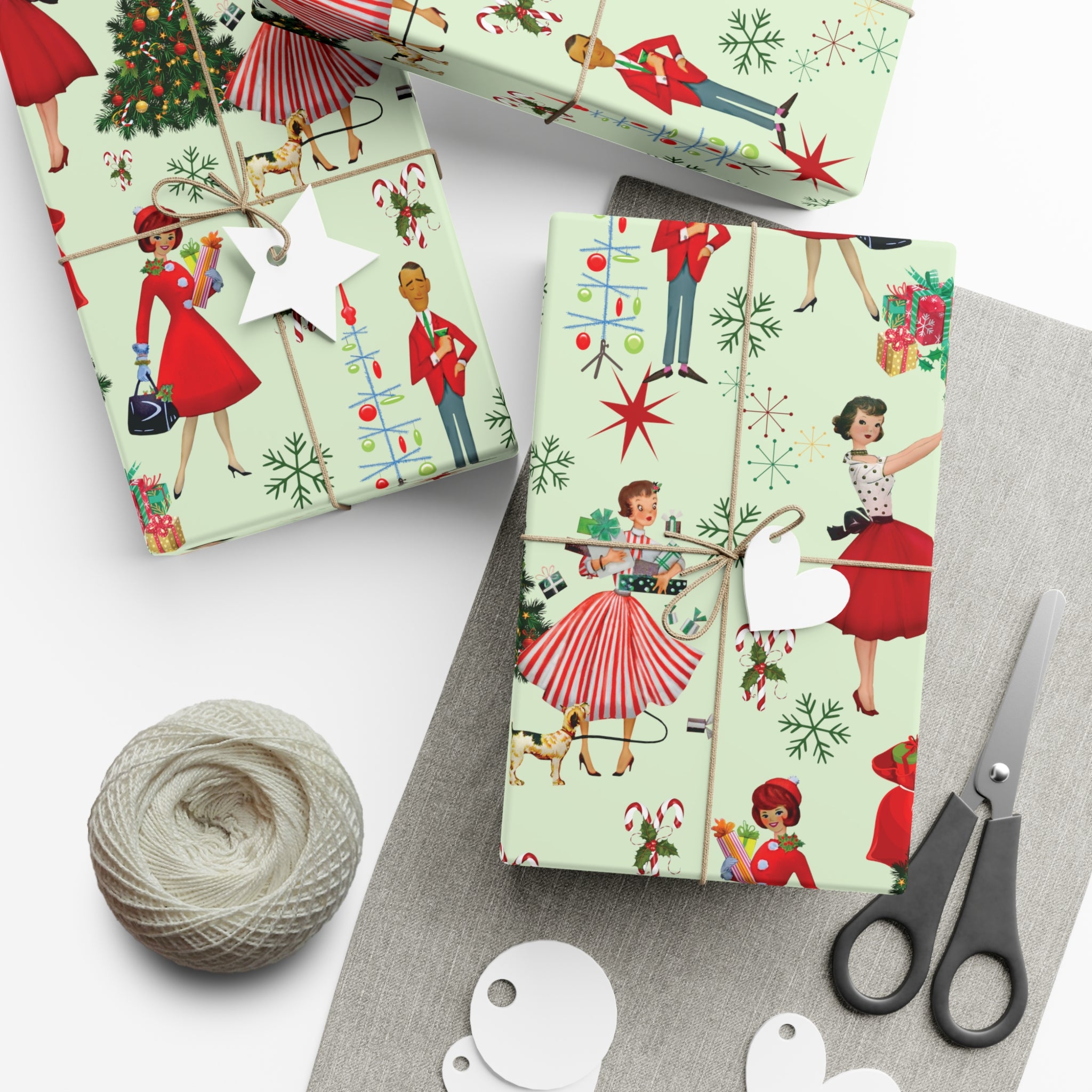 Vintage 50s Retro Christmas Wrapping Paper | Classic Holiday Designs | Nostalgic Gift Wrap | Mid-Century Holiday Patterns | Unique Retro Christmas Decorations | Festive Retro Style Christmas - MRSBYVALLE