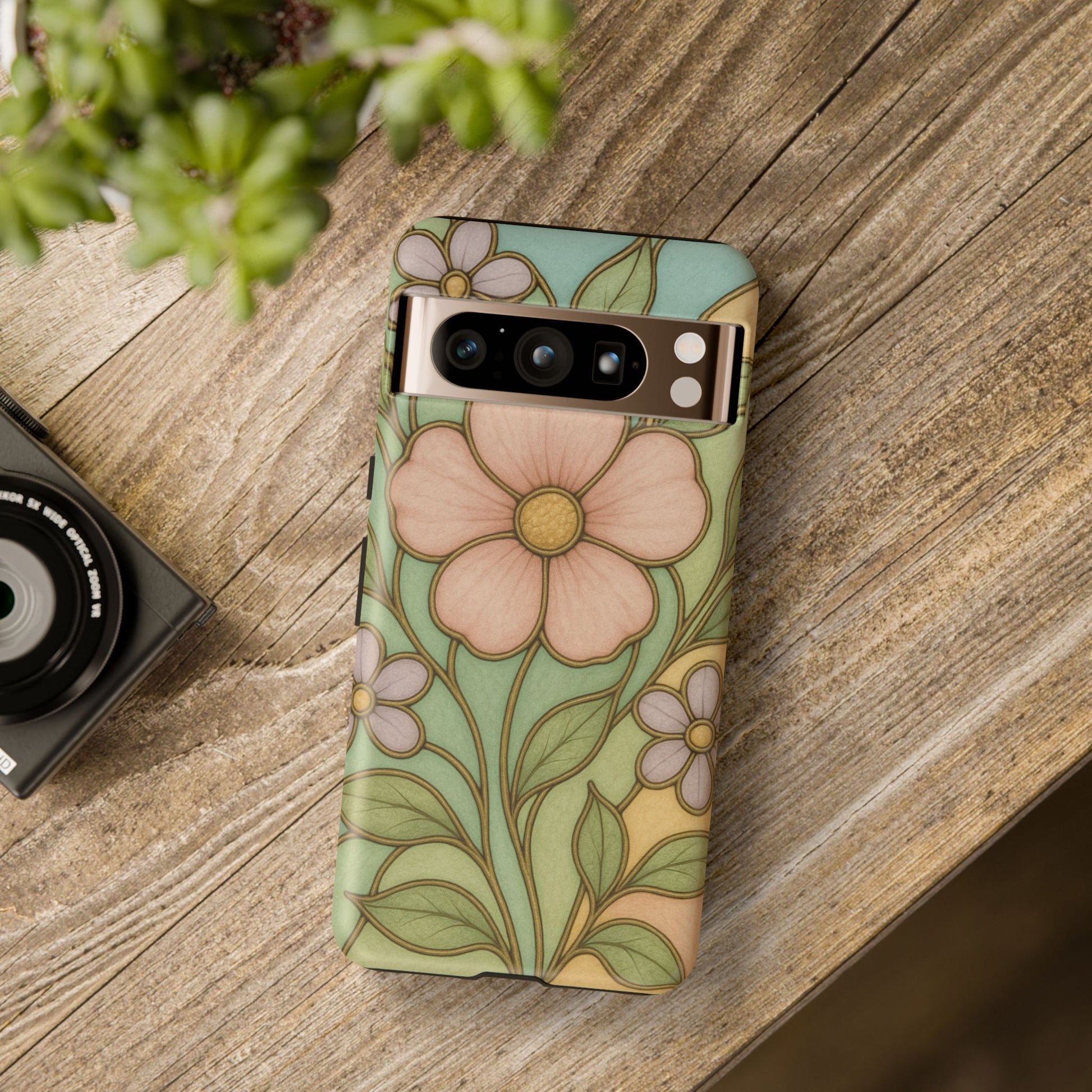 Pastel Pink, Yellow Stain Glass Illusion Floral Phone Case  Romantic Cottagecore Aesthetic, Soft Botanical Design, Protective Gift for Her, Fits iPhone & Samsung Models