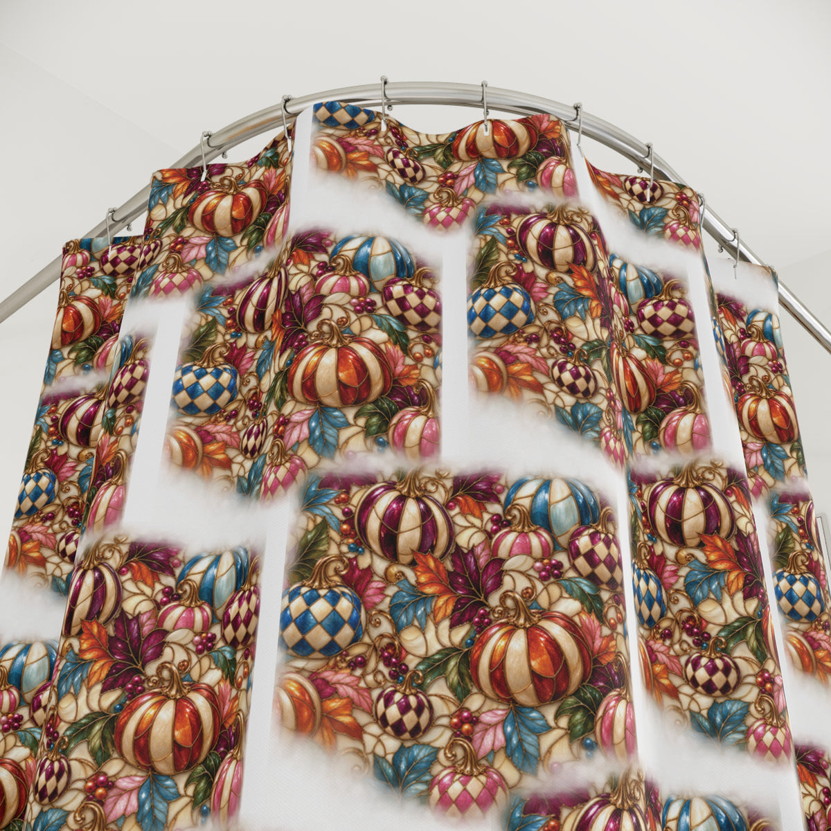 Pumpkin Stain Glass Faux Pattern Shower Curtain