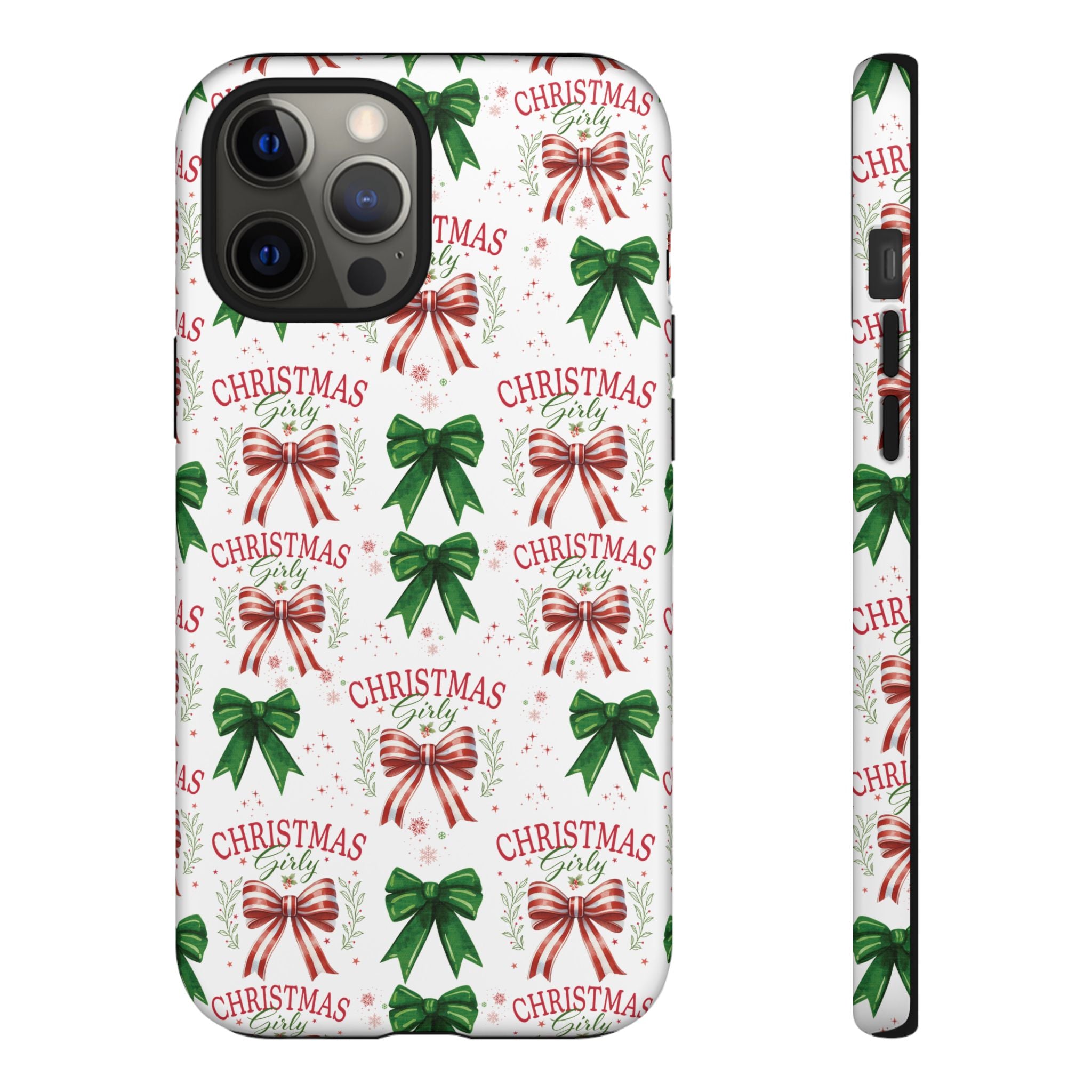 Girly Christmas Coquette Bows Pastel Phone Case for iPhone 17 16 15 23 Samsung, and Pixel | Stylish Protective Cover Gift for Her Perfect for Floral Lover
