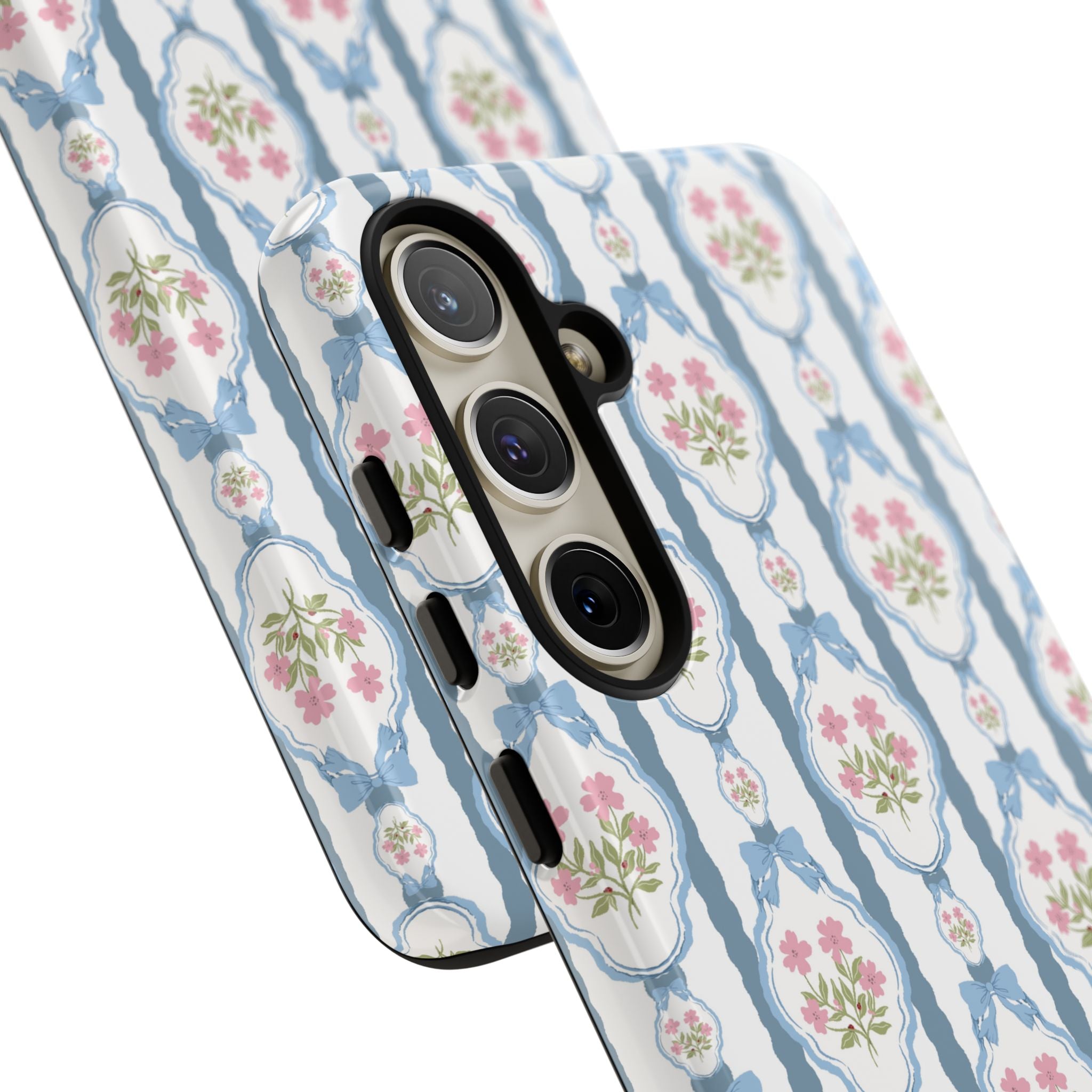Coque de téléphone Vintage Nœud Bleu et Rose — Motif floral romantique « Tough Cases »